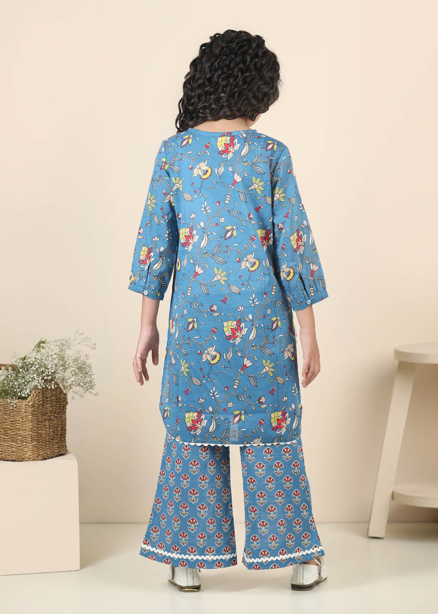 Boatneck Cotton Kurta Pant Set Girls – Blue (2–12 Yrs)