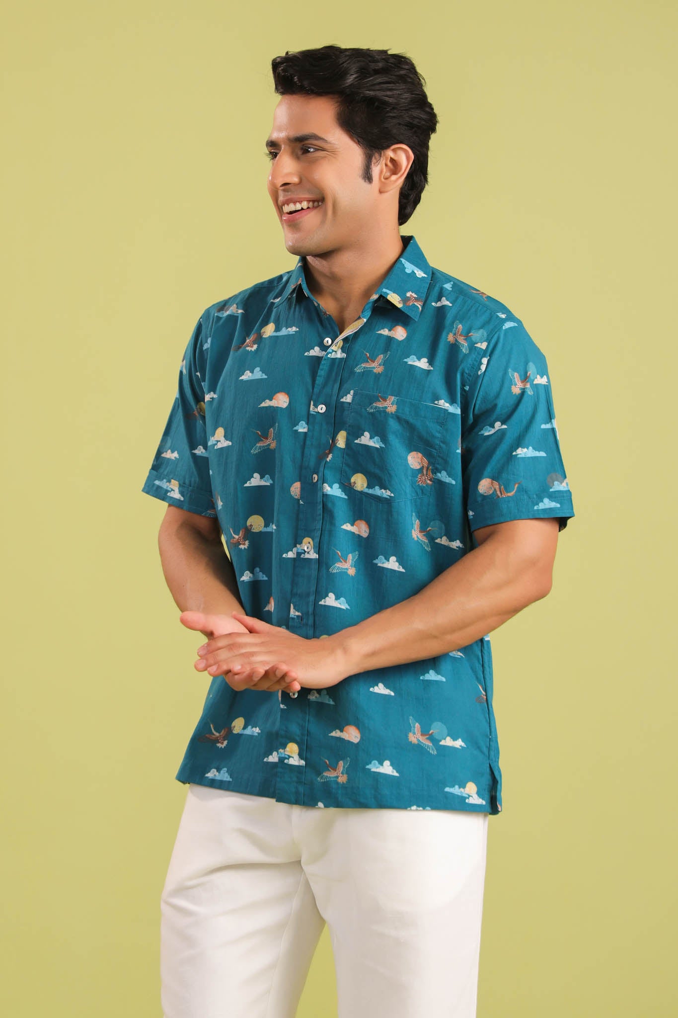 Rising Sun Cotton Shirt – Teal