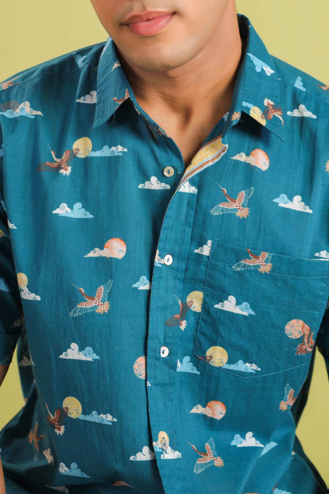 Rising Sun Cotton Shirt – Teal