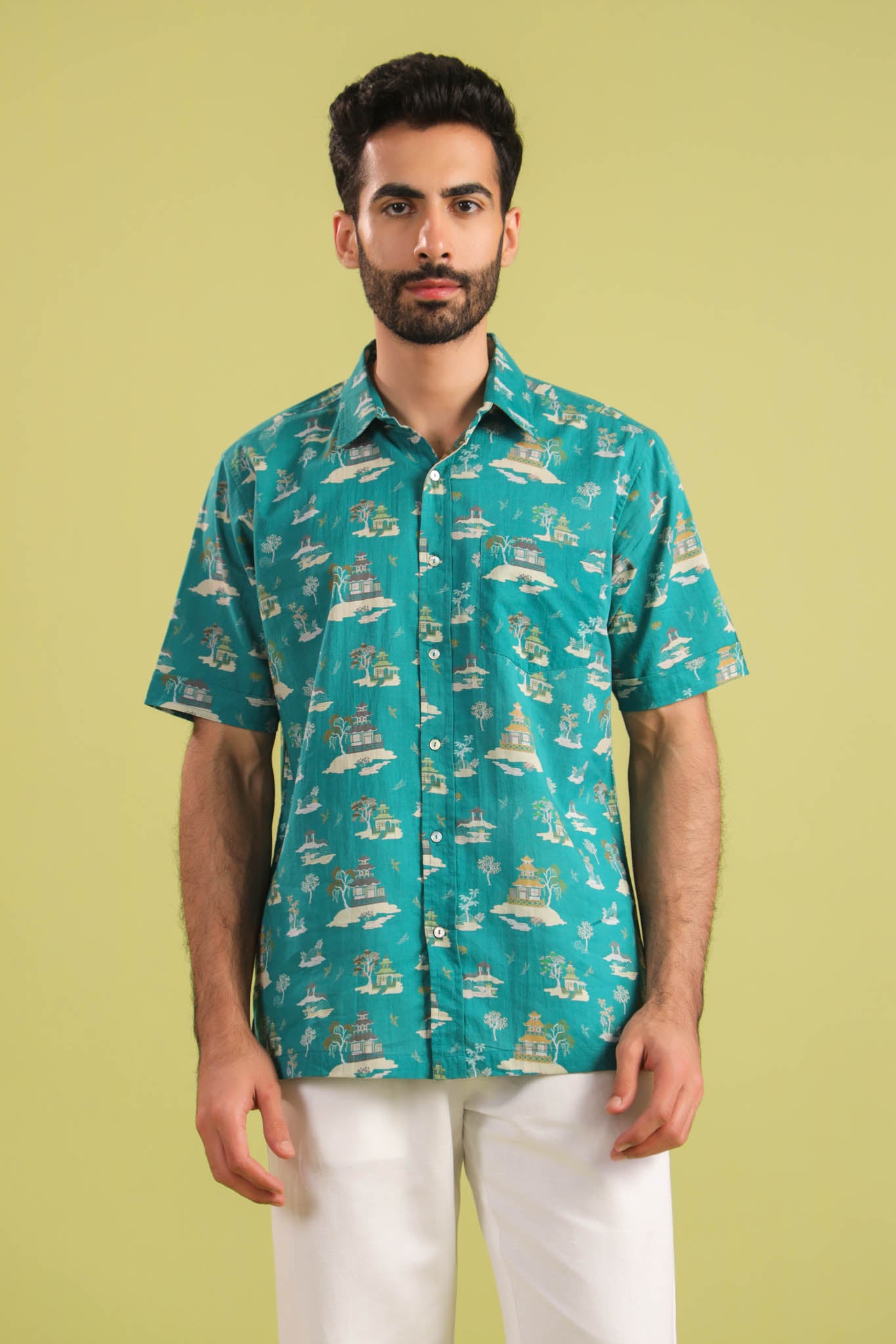 Zen Temple Cotton Shirt – Green