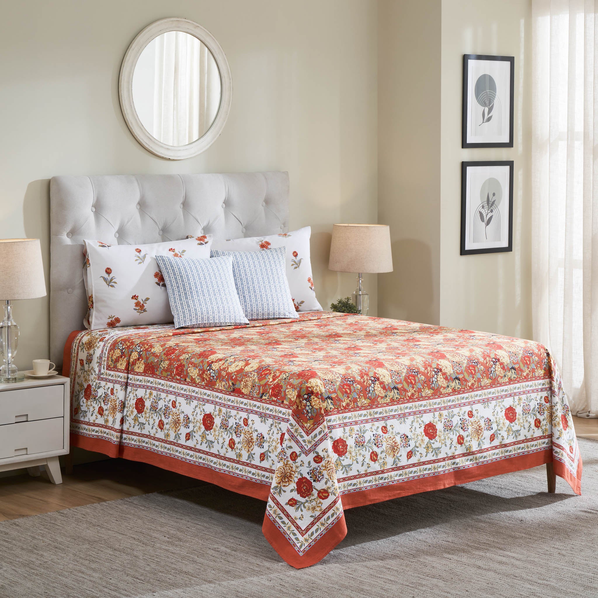 Tarangini Cotton Bedcover– Rust Brown