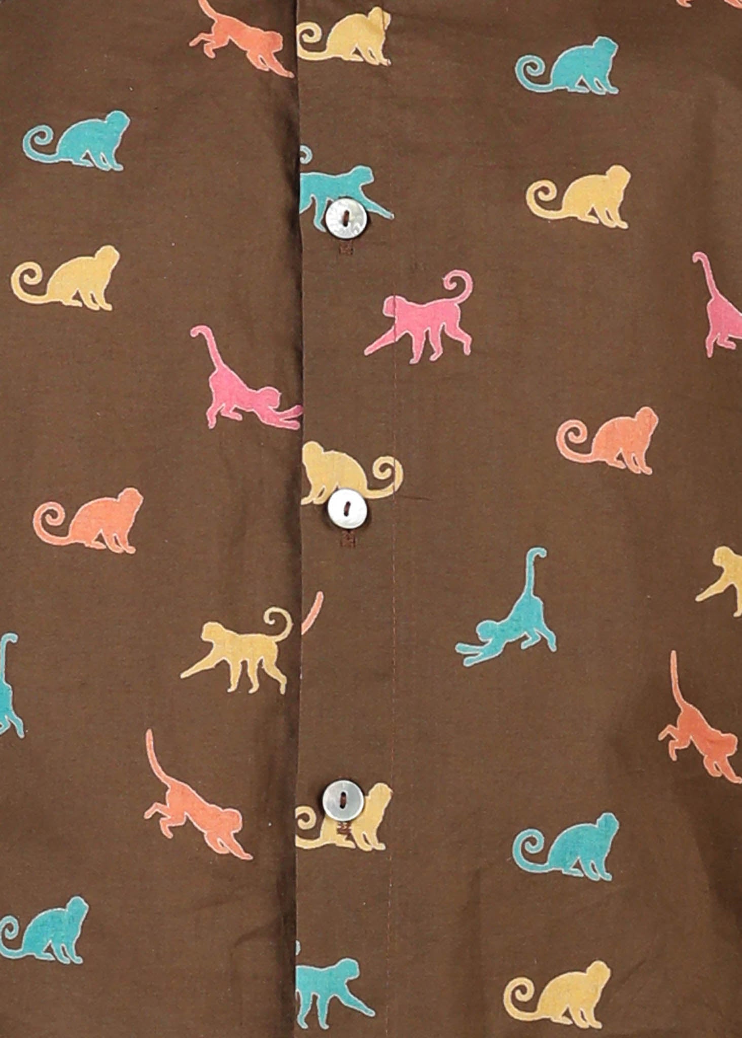 Monkey Print Cotton Shirt – Brown (6M–12 Yrs)