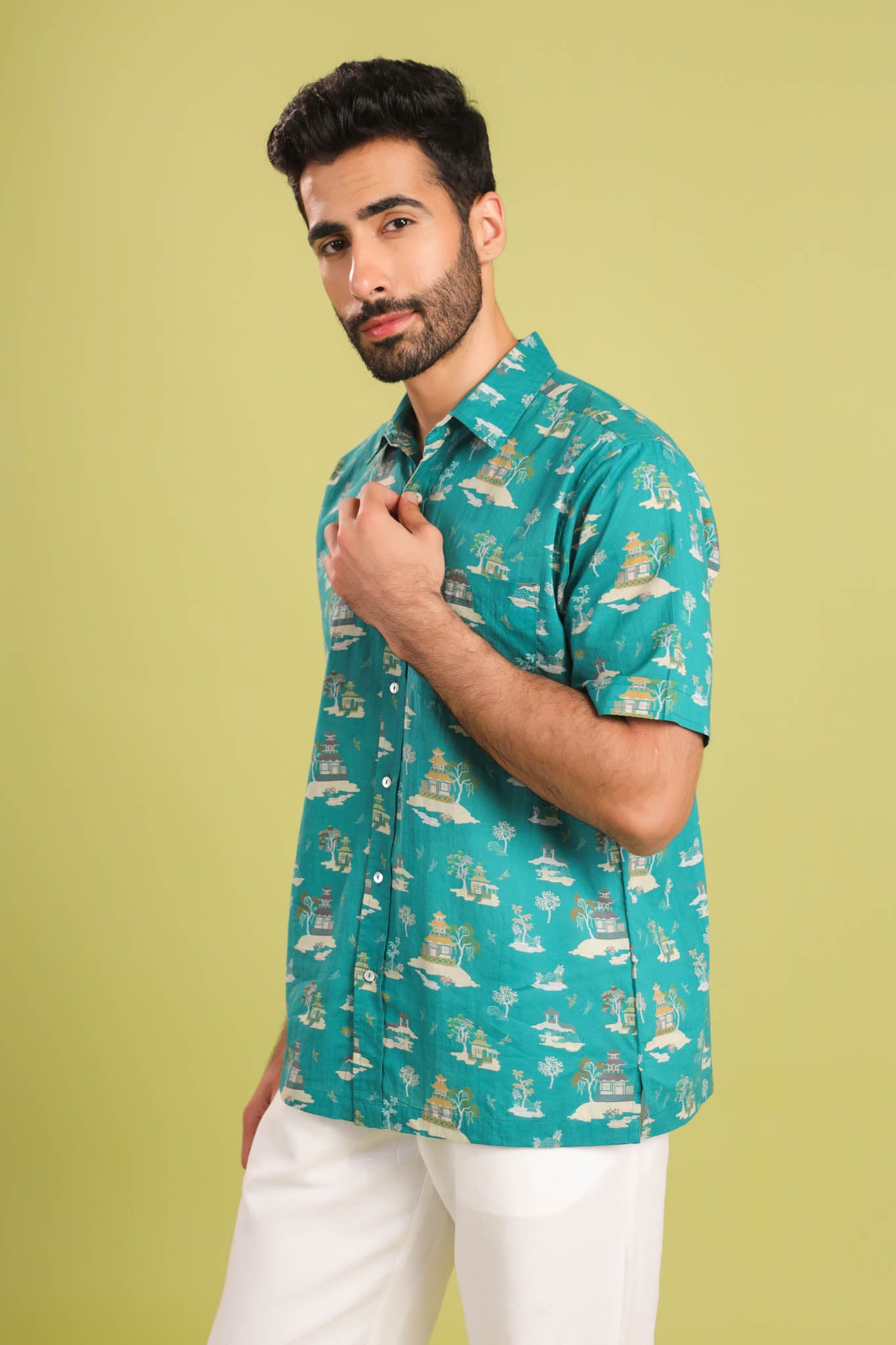 Zen Temple Cotton Shirt – Green