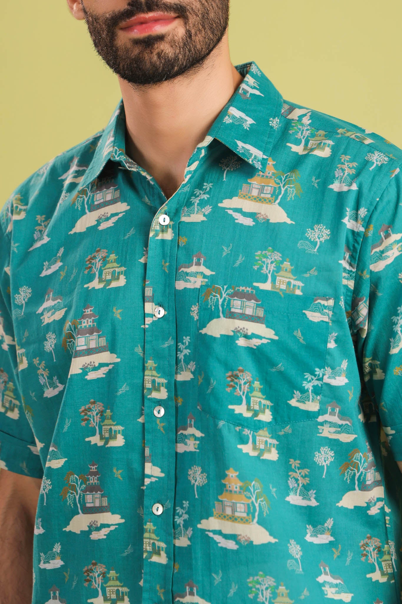 Zen Temple Cotton Shirt – Green