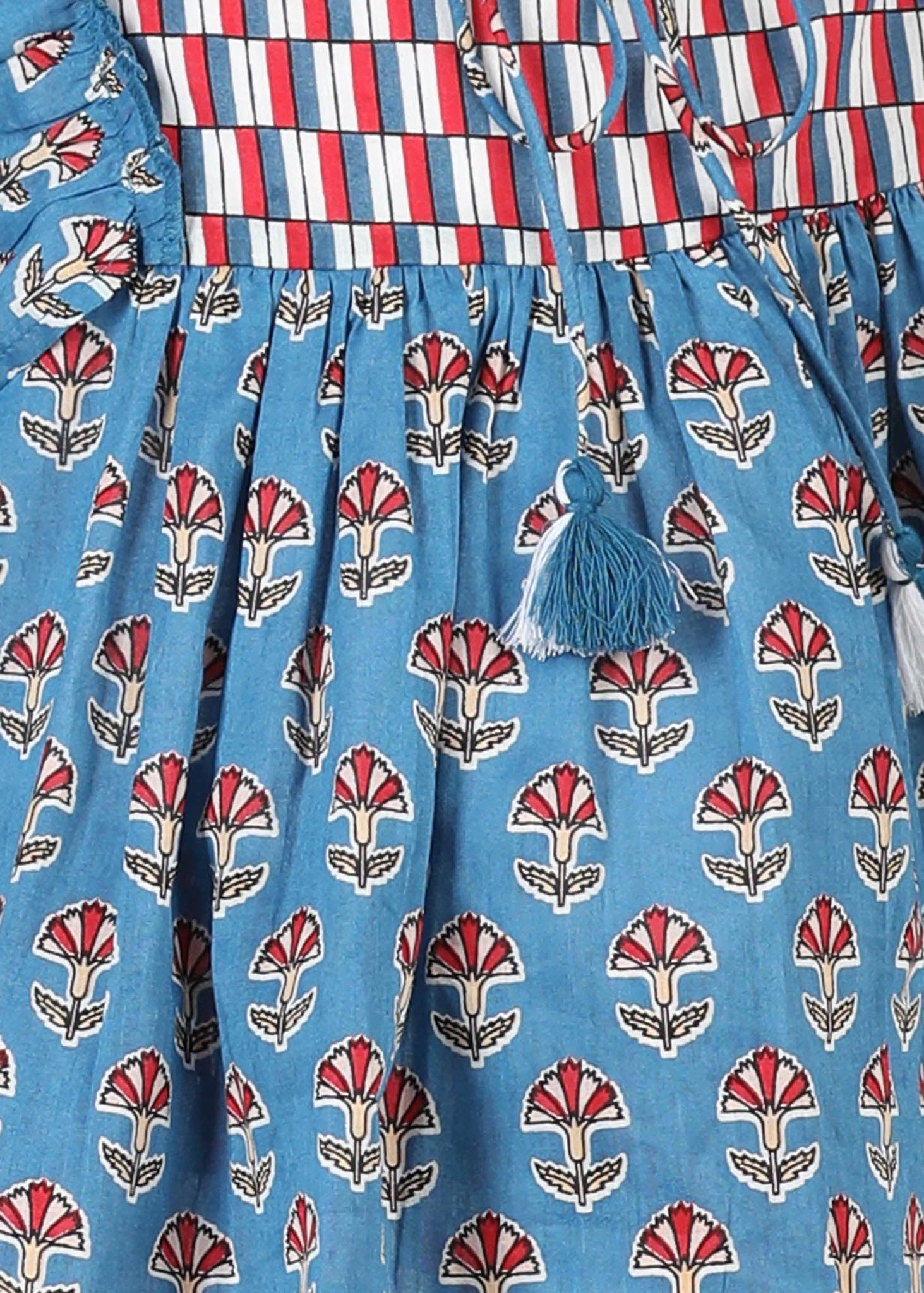 Kavya Cotton Top – Blue/Red (6M–12 Yrs)
