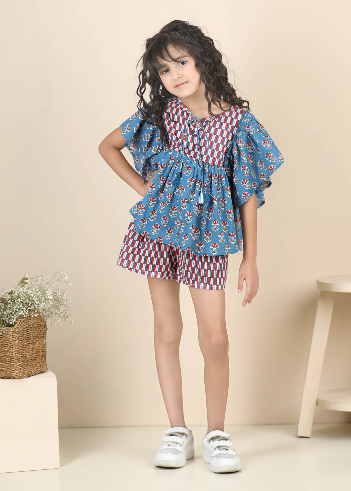Kavya Cotton Top – Blue/Red (6M–12 Yrs)