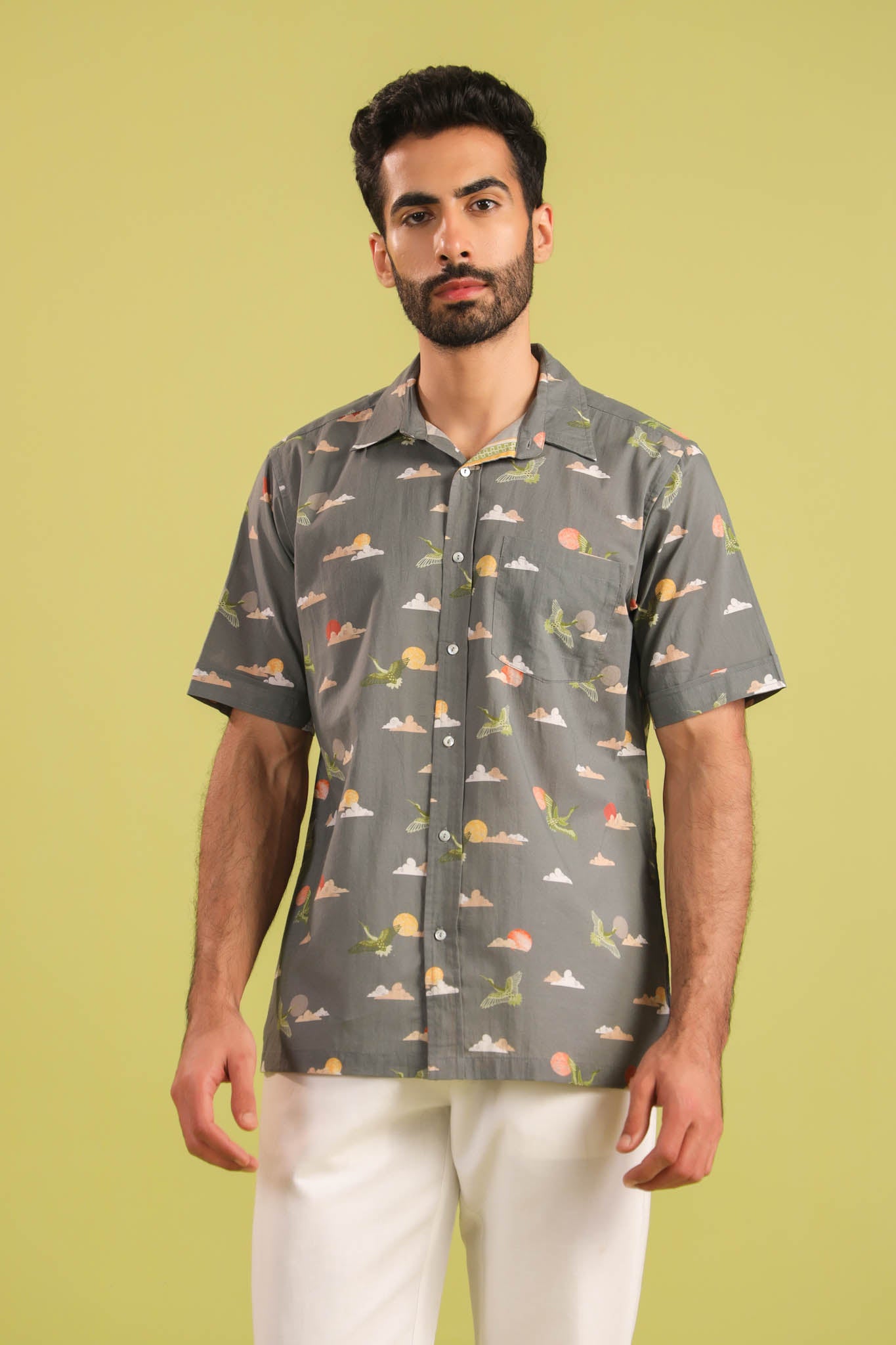 Rising Sun Cotton Shirt – Grey