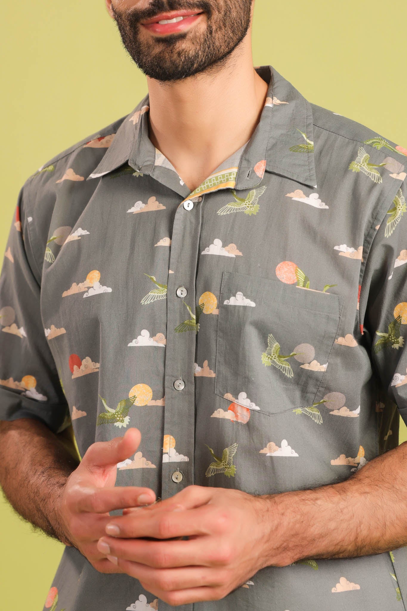 Rising Sun Cotton Shirt – Grey