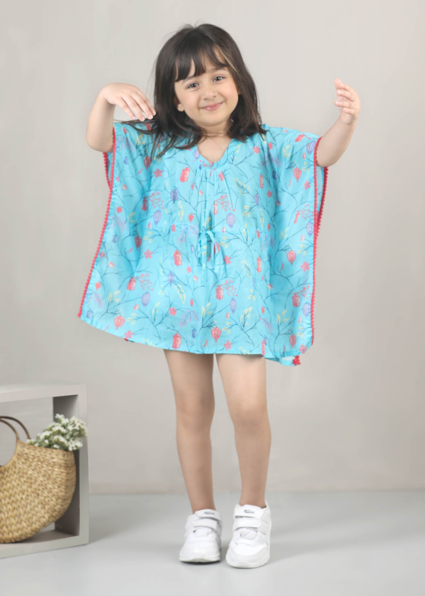 Lantern Dreams Cotton Kaftan – Light Blue (6M–12 Yrs)