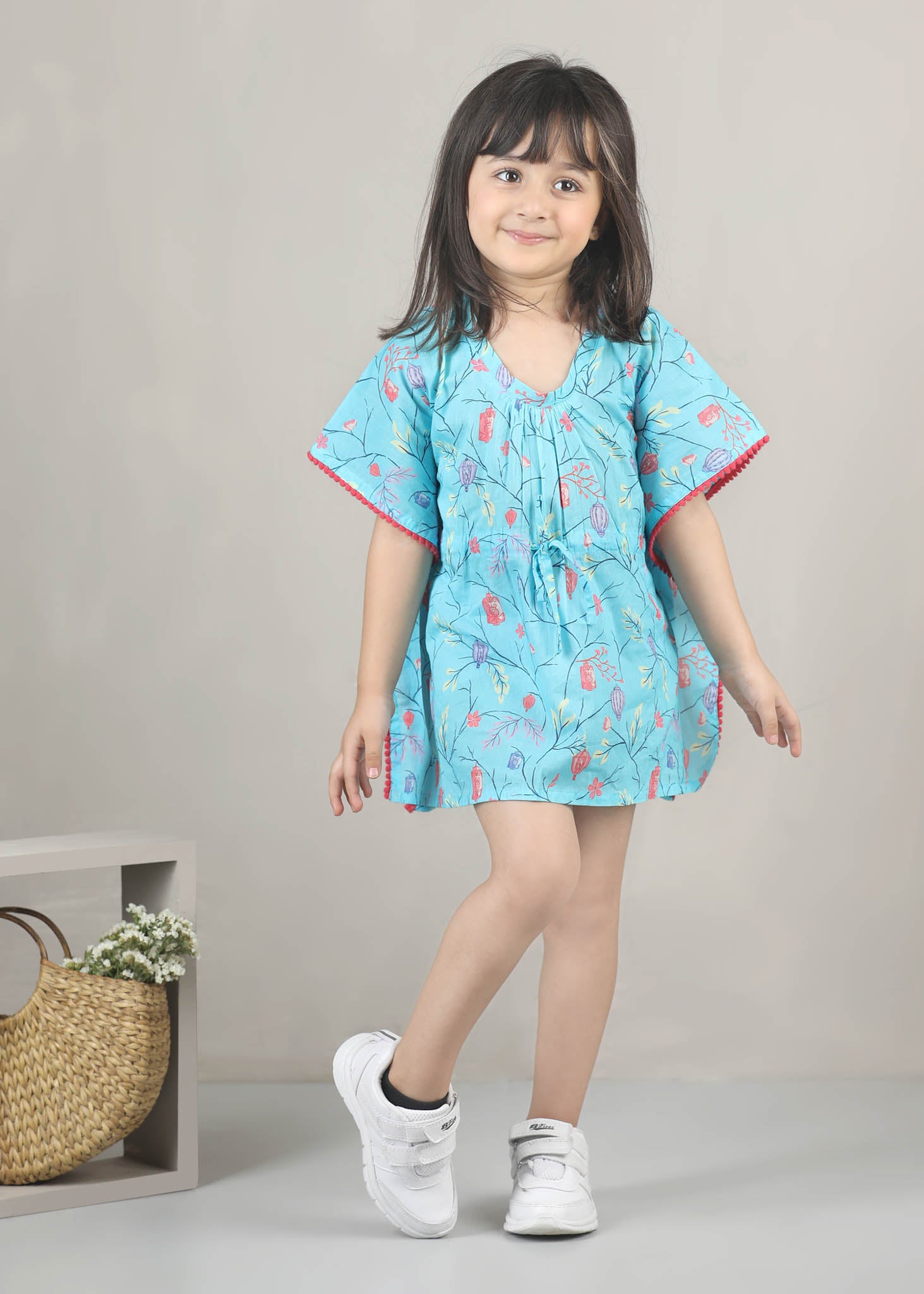 Lantern Dreams Cotton Kaftan – Light Blue (6M–12 Yrs)