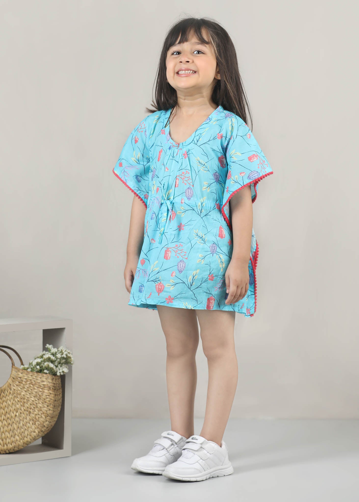 Lantern Dreams Cotton Kaftan – Light Blue (6M–12 Yrs)