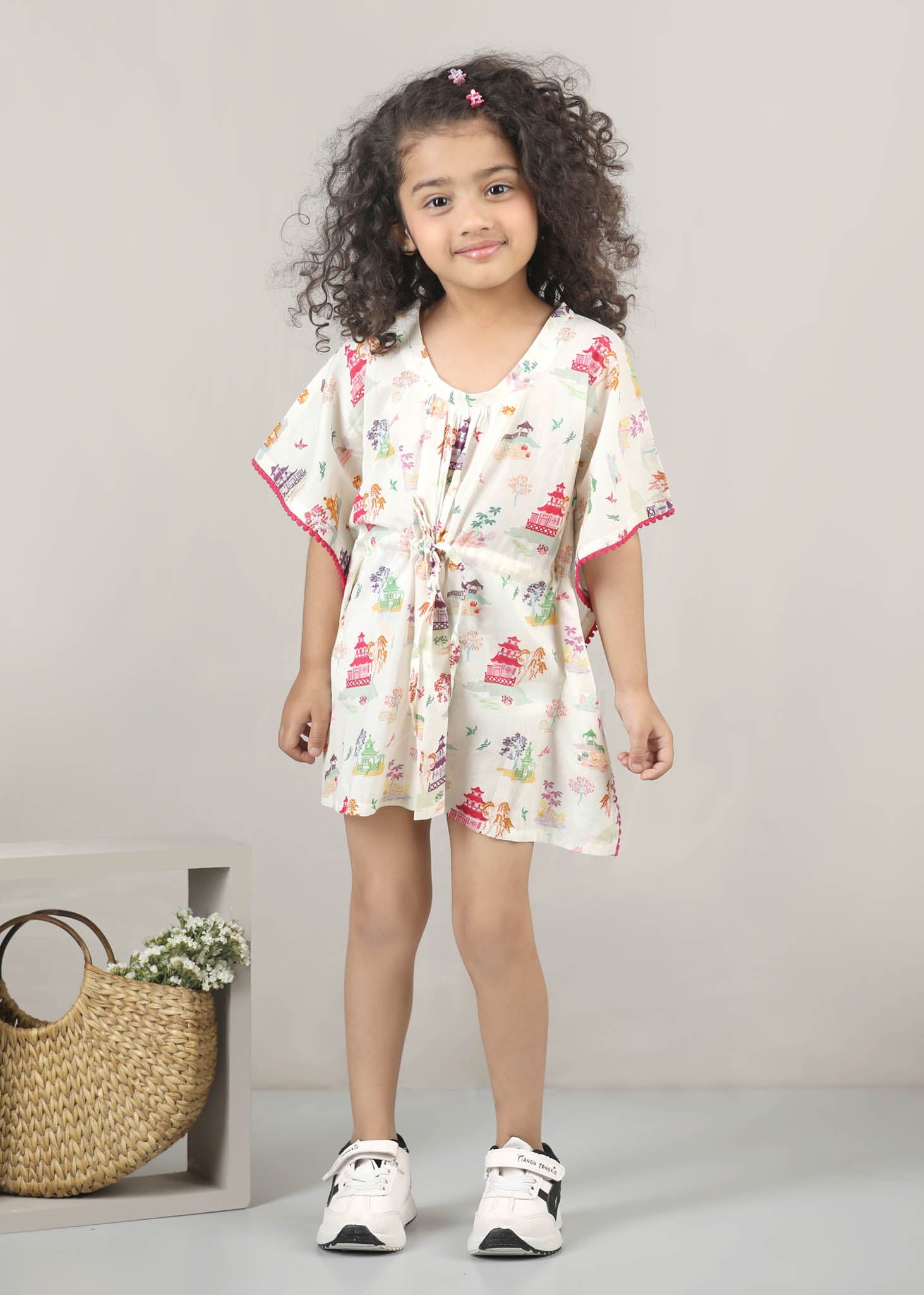 Zen Temple Cotton Kaftan – Crème (6M–12 Yrs)