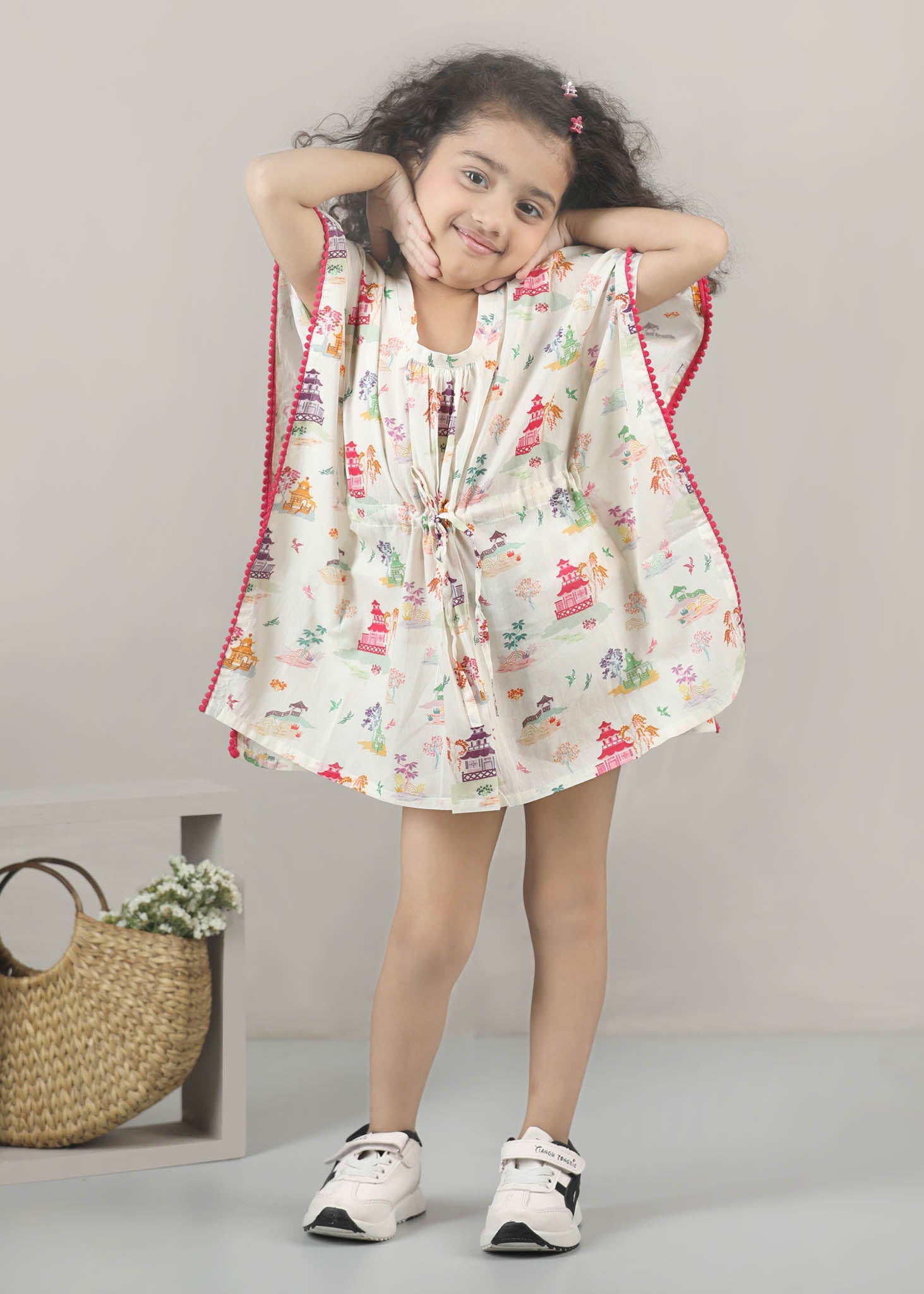 Zen Temple Cotton Kaftan – Crème (6M–12 Yrs)