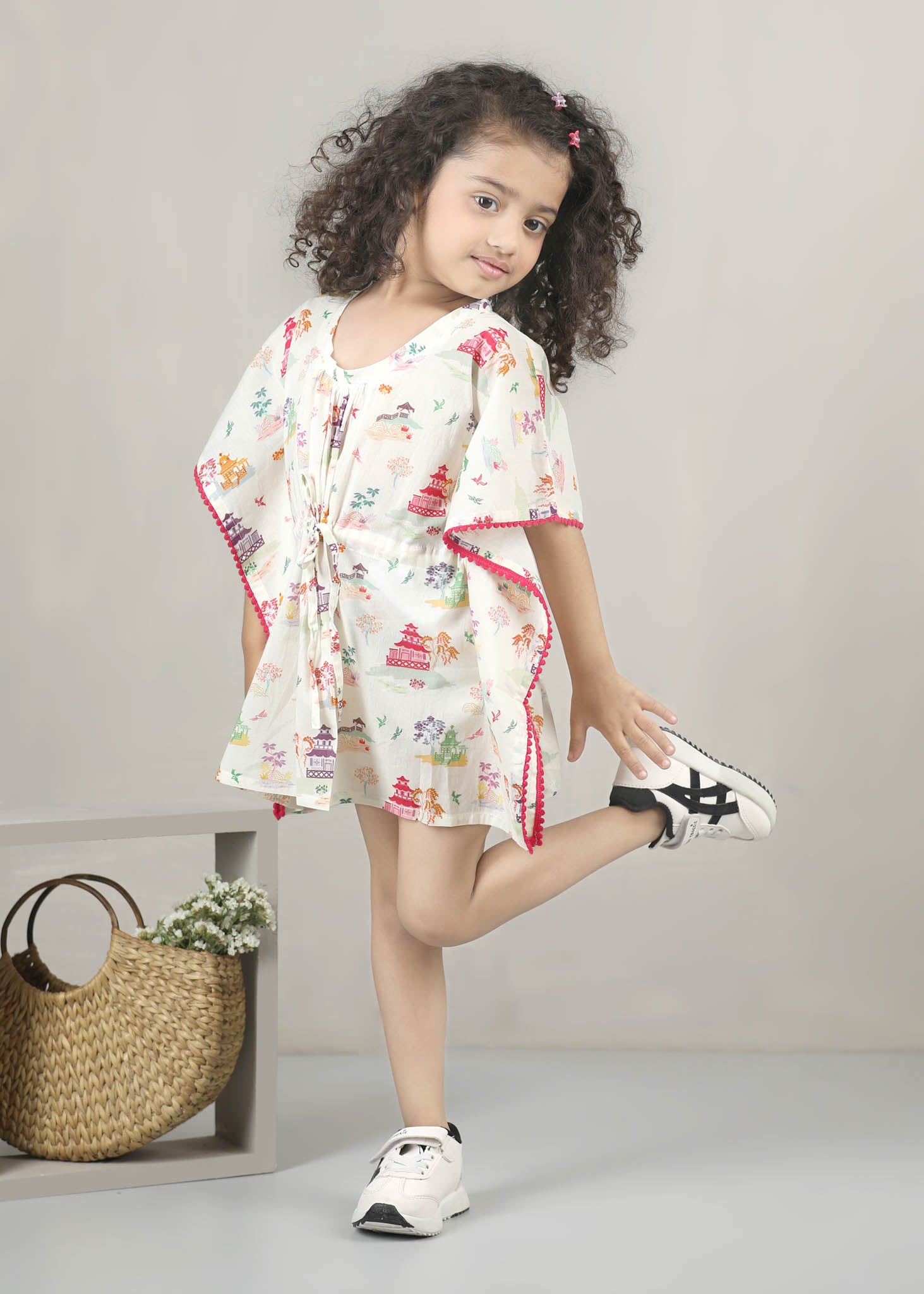 Zen Temple Cotton Kaftan – Crème (6M–12 Yrs)