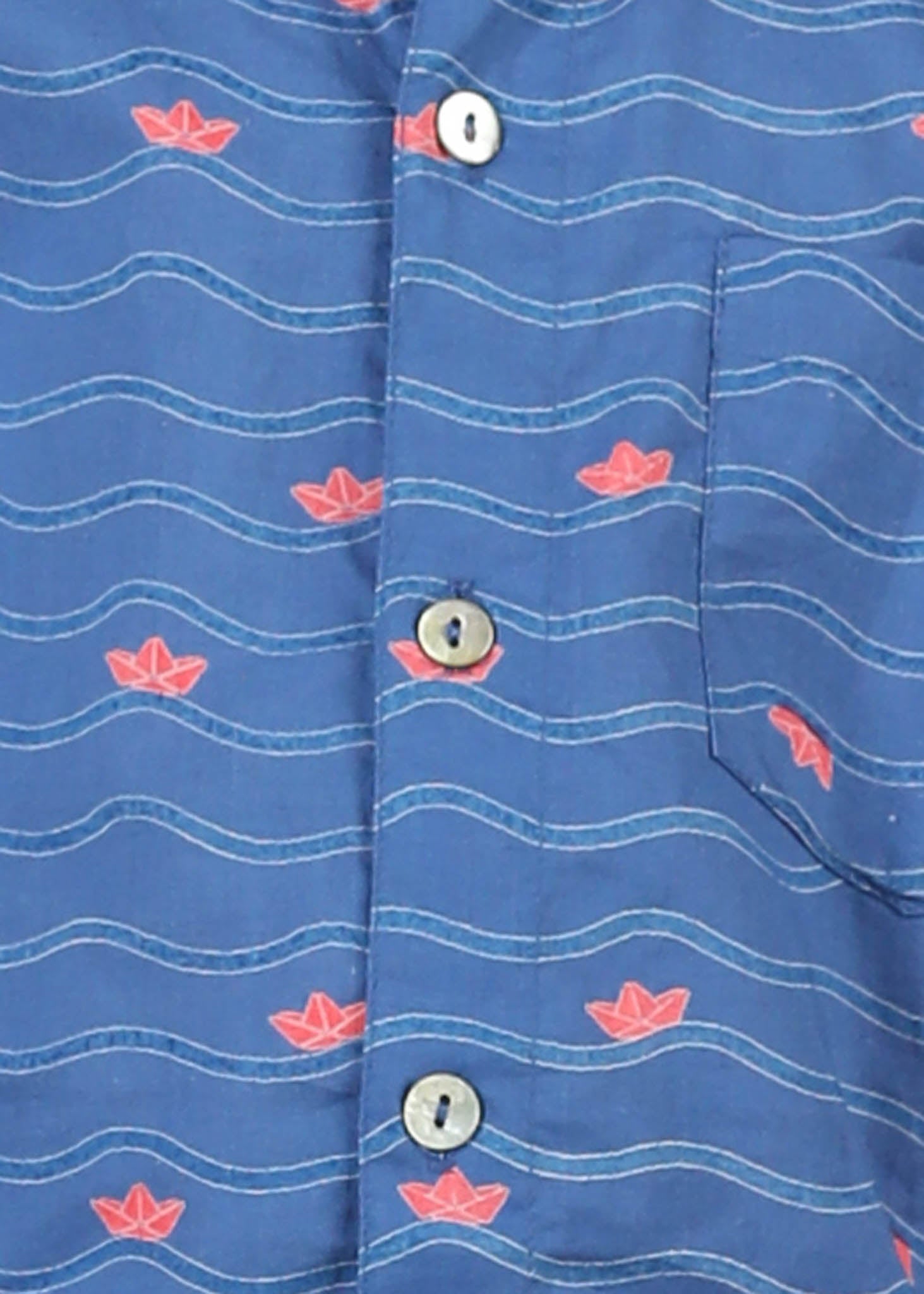 Paperboat Print Cotton Shirt – Blue (6M–12 Yrs)