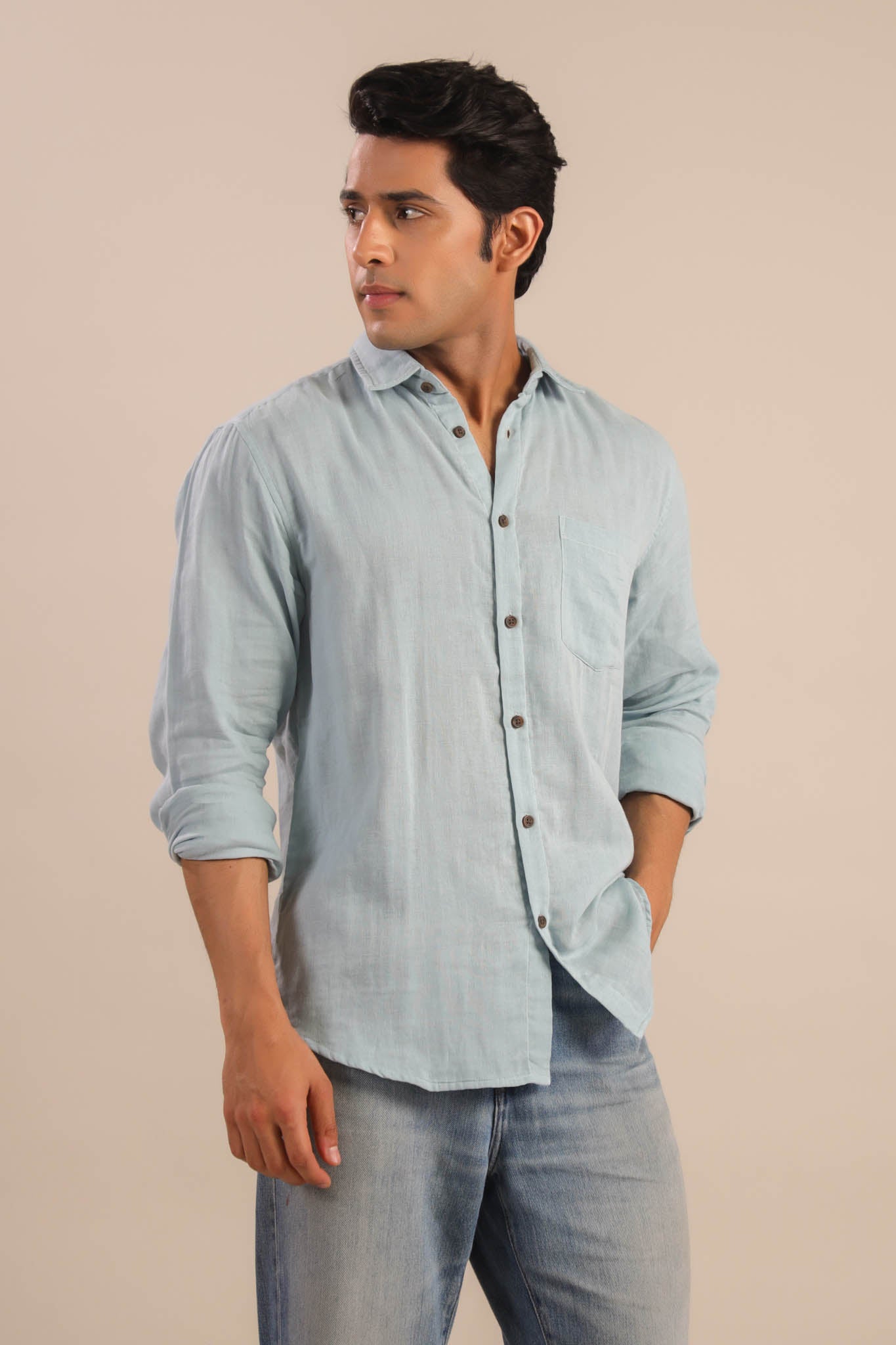 Men’s Double Gauze Cotton Shirt - Light Blue