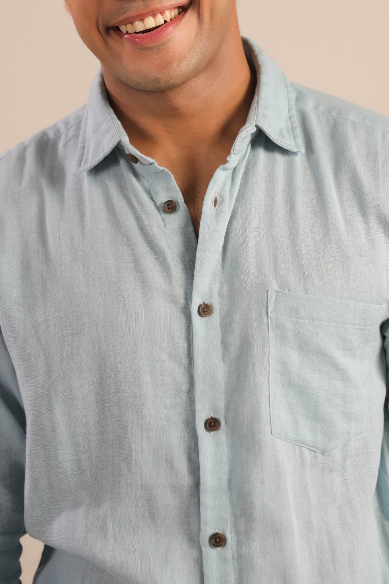 Men’s Double Gauze Cotton Shirt - Light Blue