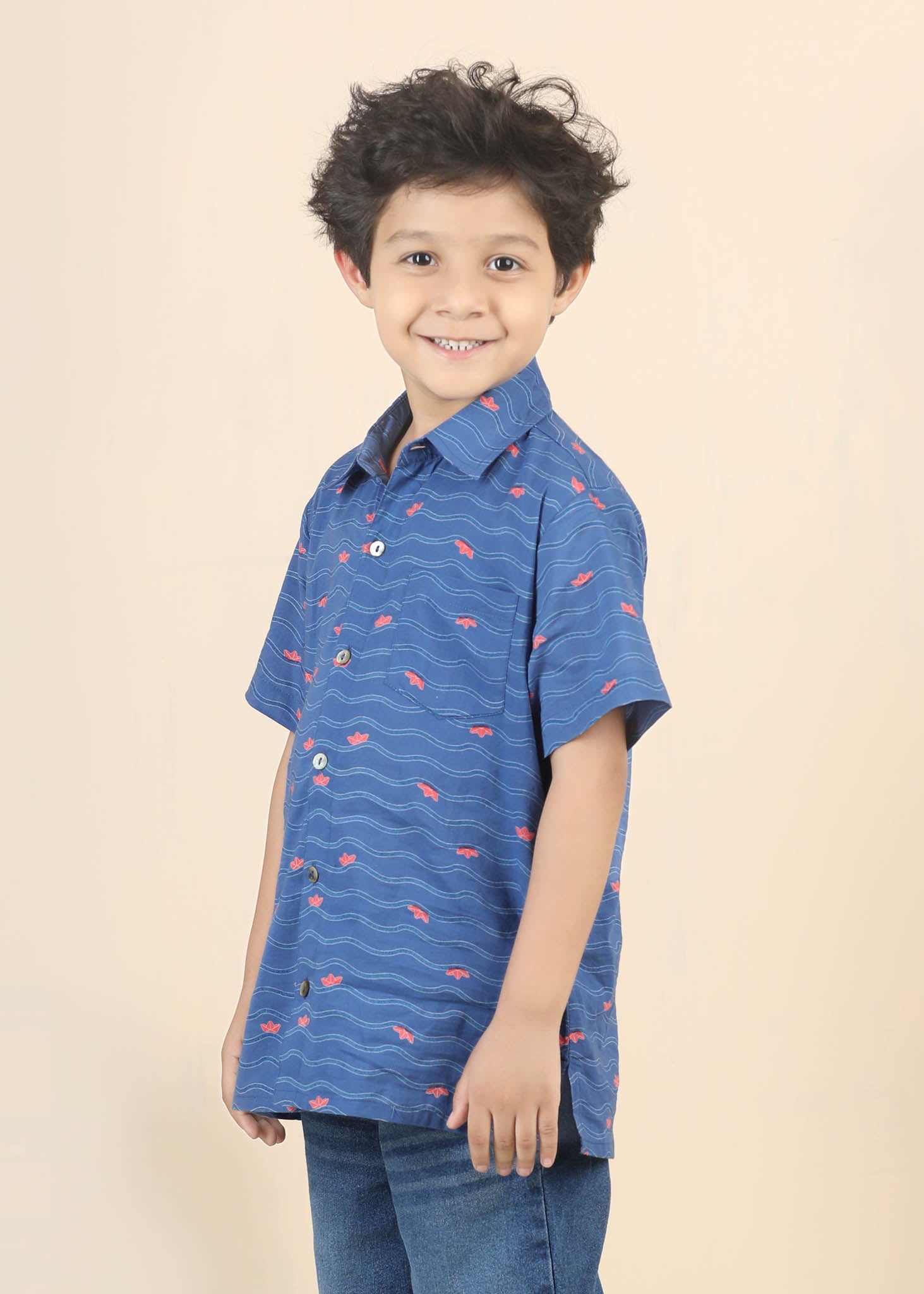 Paperboat Print Cotton Shirt – Blue (6M–12 Yrs)