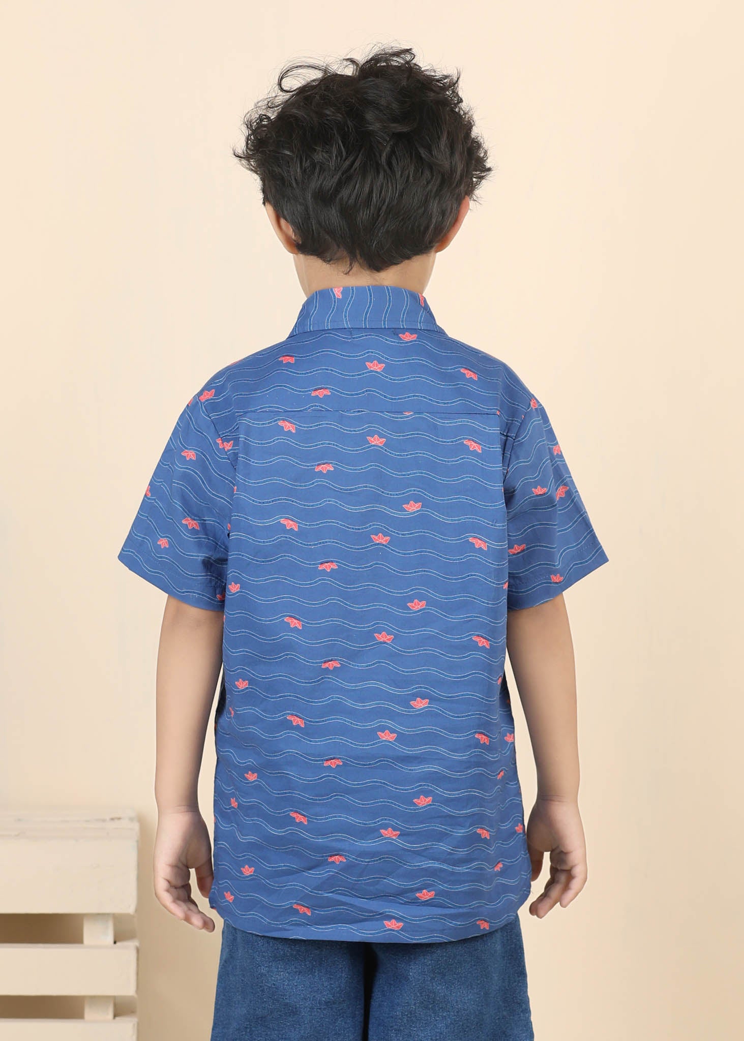 Paperboat Print Cotton Shirt – Blue (6M–12 Yrs)