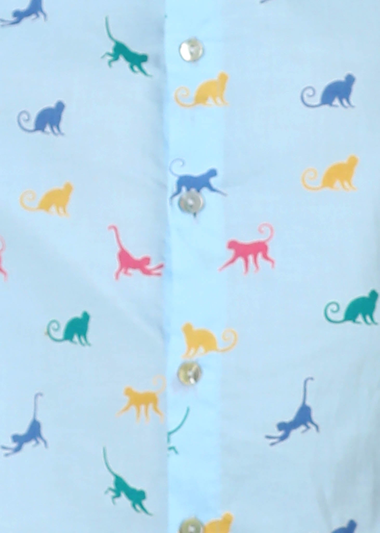 Monkey Print Cotton Shirt – Blue (6M–12 Yrs)