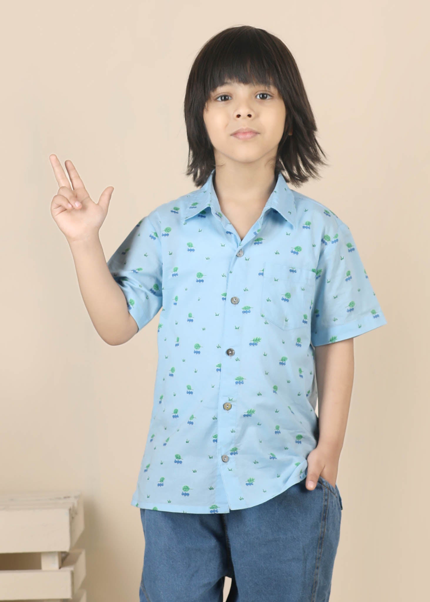 Ants Print Cotton Shirt – Blue (6M–12 Yrs)