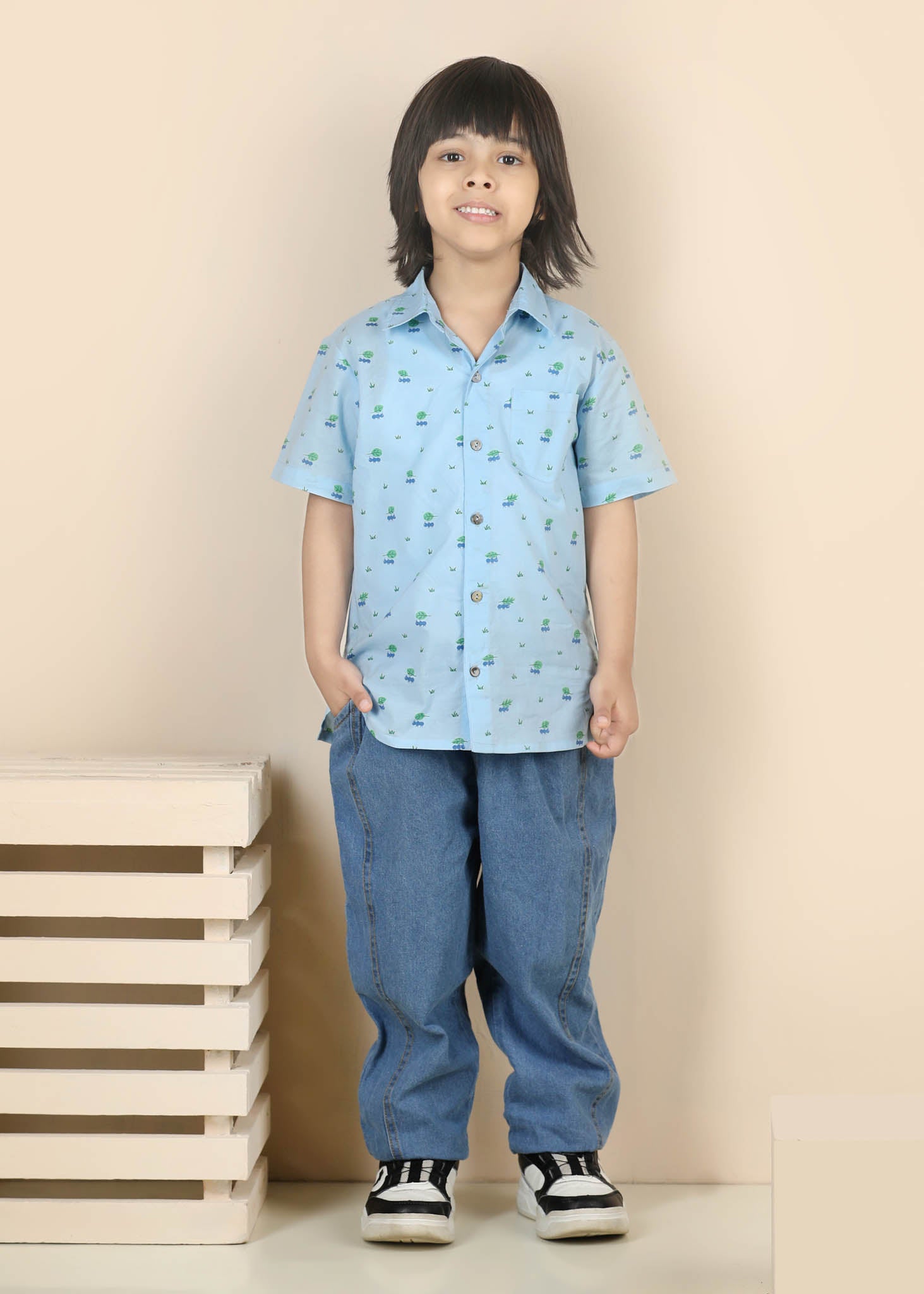 Ants Print Cotton Shirt – Blue (6M–12 Yrs)