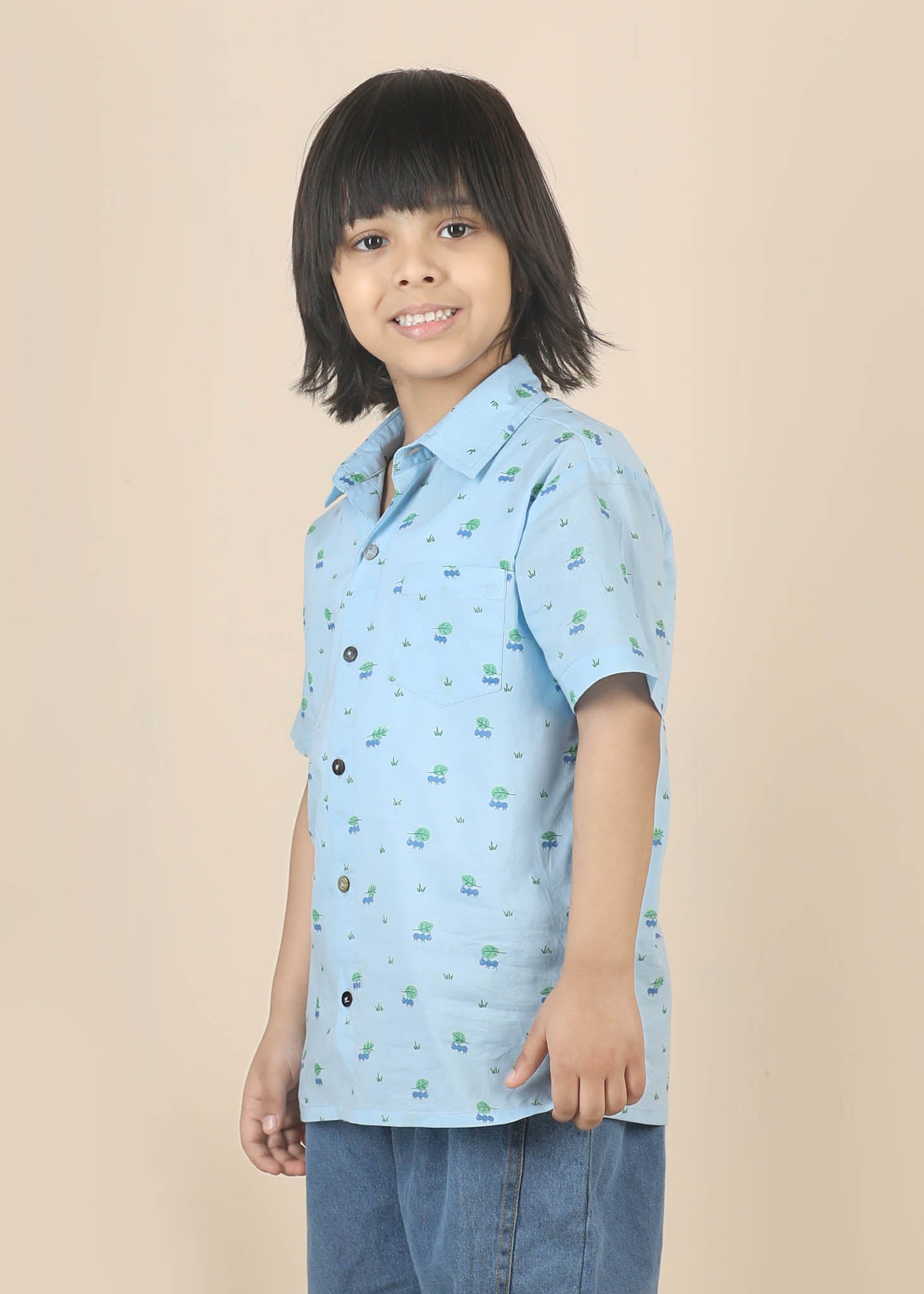Ants Print Cotton Shirt – Blue (6M–12 Yrs)