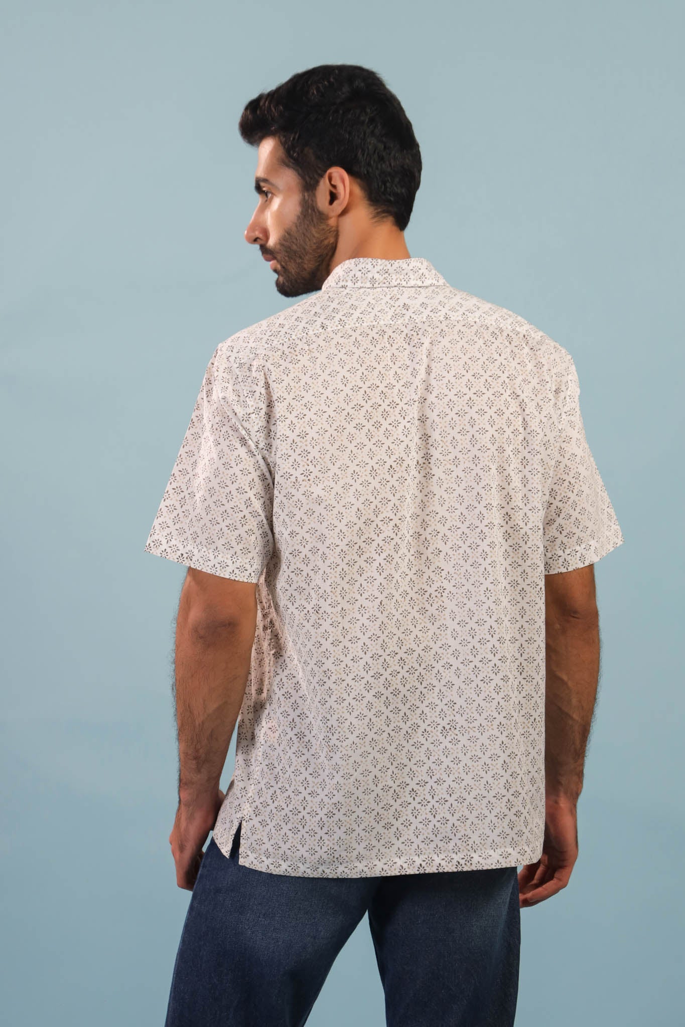 Star Rhombus Buti Cotton Shirt- Beige/ Brown