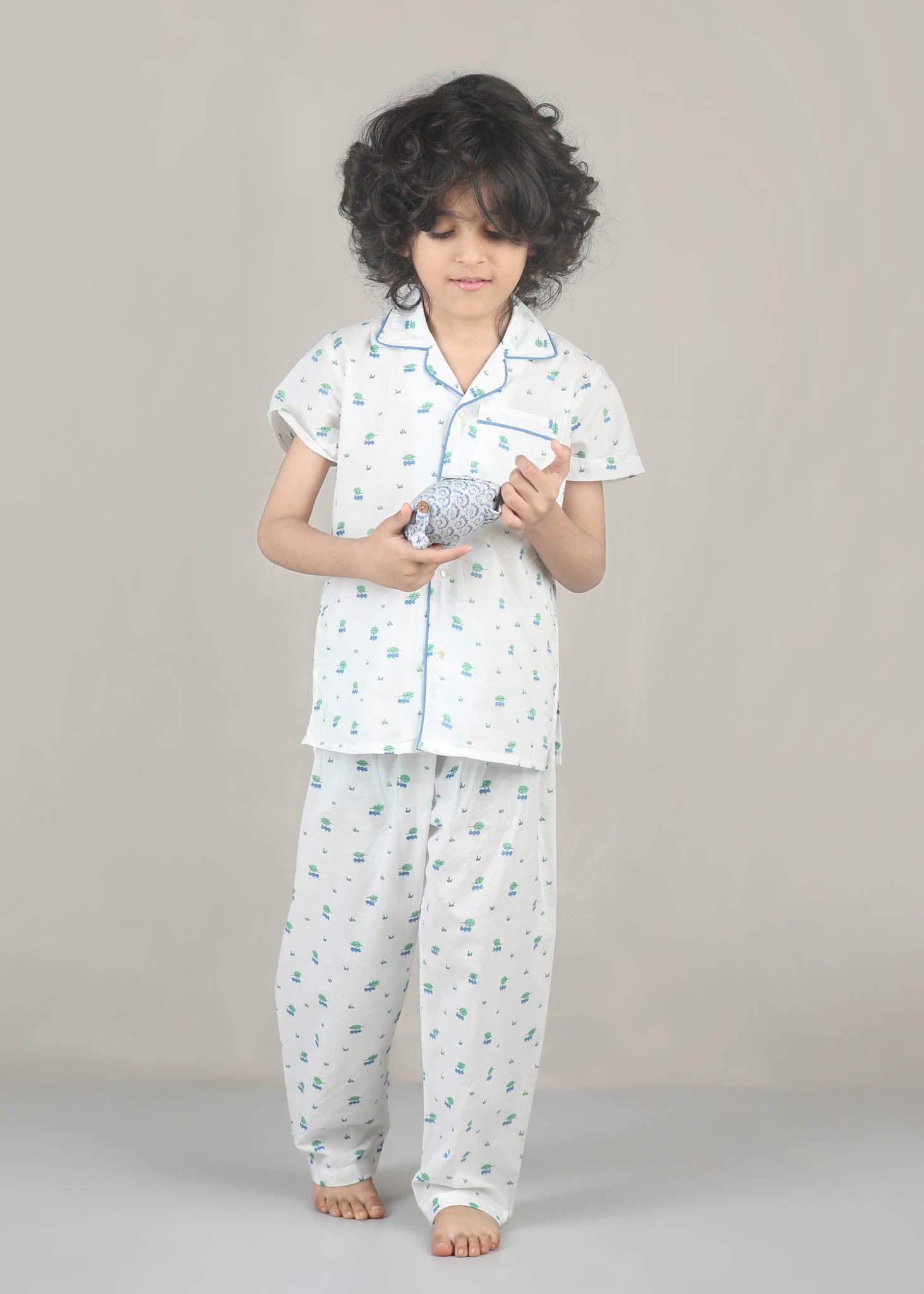 Ants Print Cotton Night Suit – White (1–12 Yrs)