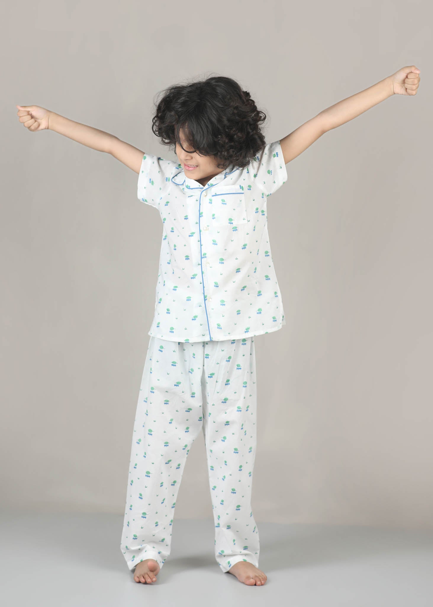 Ants Print Cotton Night Suit – White (1–12 Yrs)