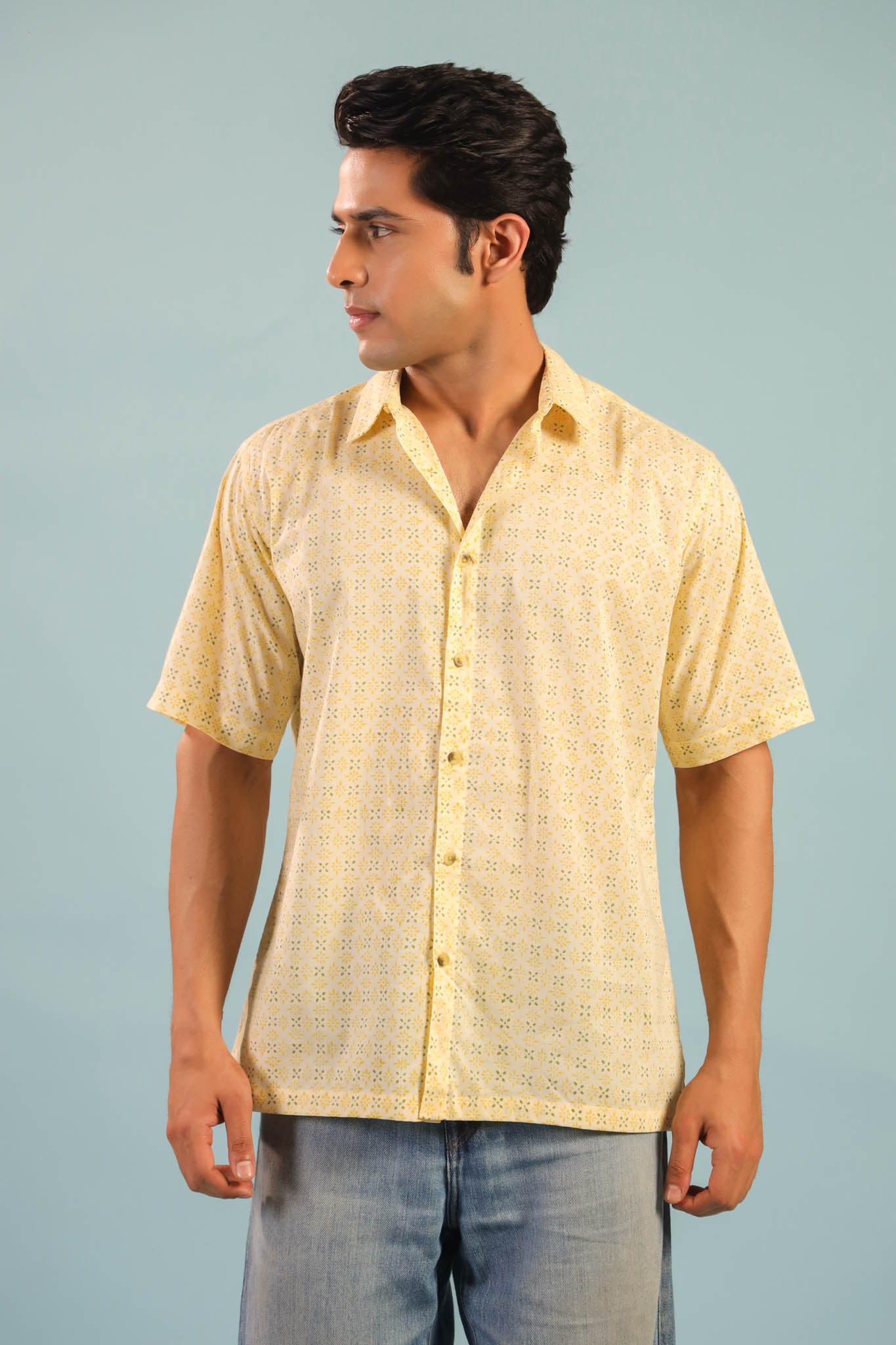 Rhombus Buti Cotton Shirt - Yellow