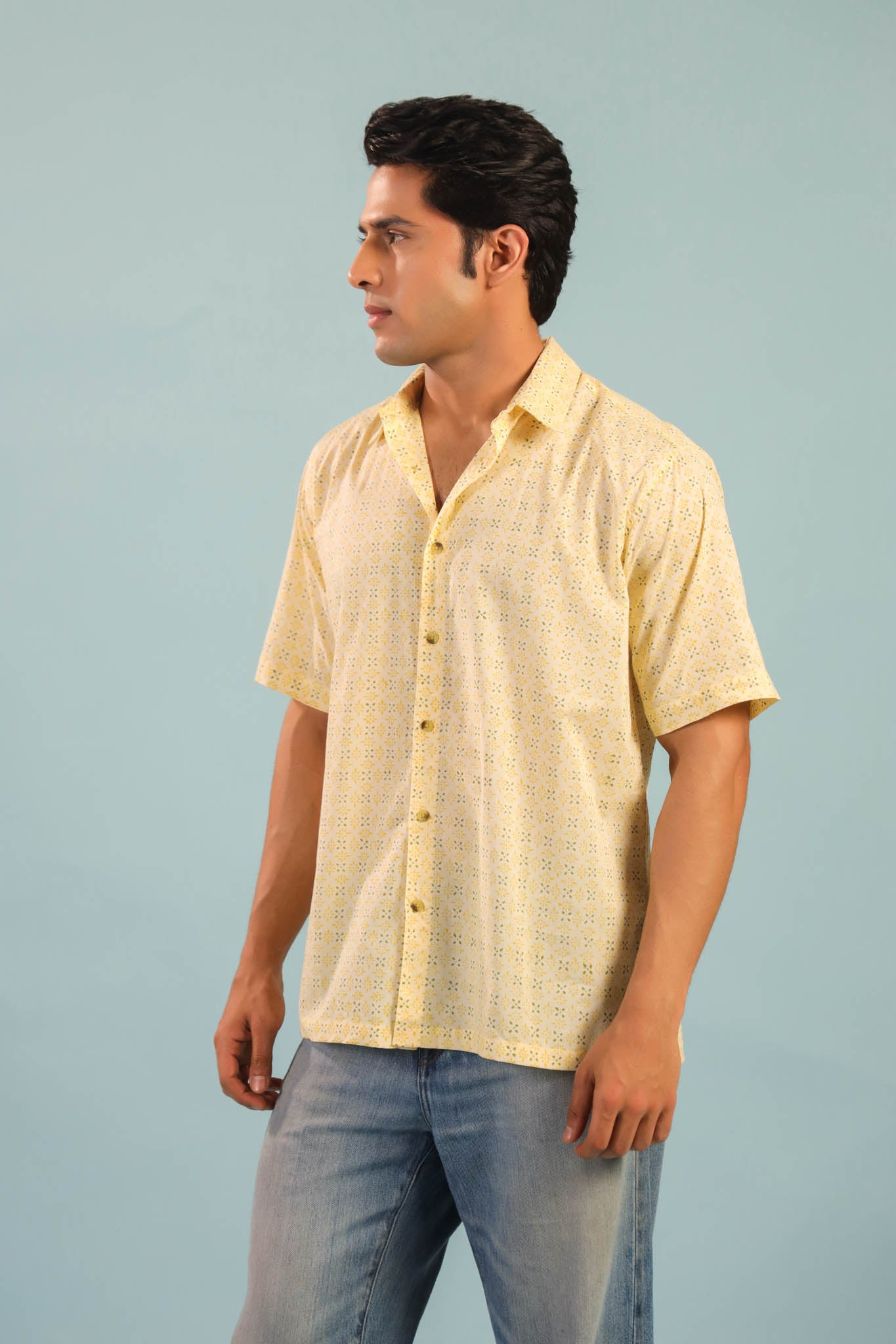 Rhombus Buti Cotton Shirt - Yellow