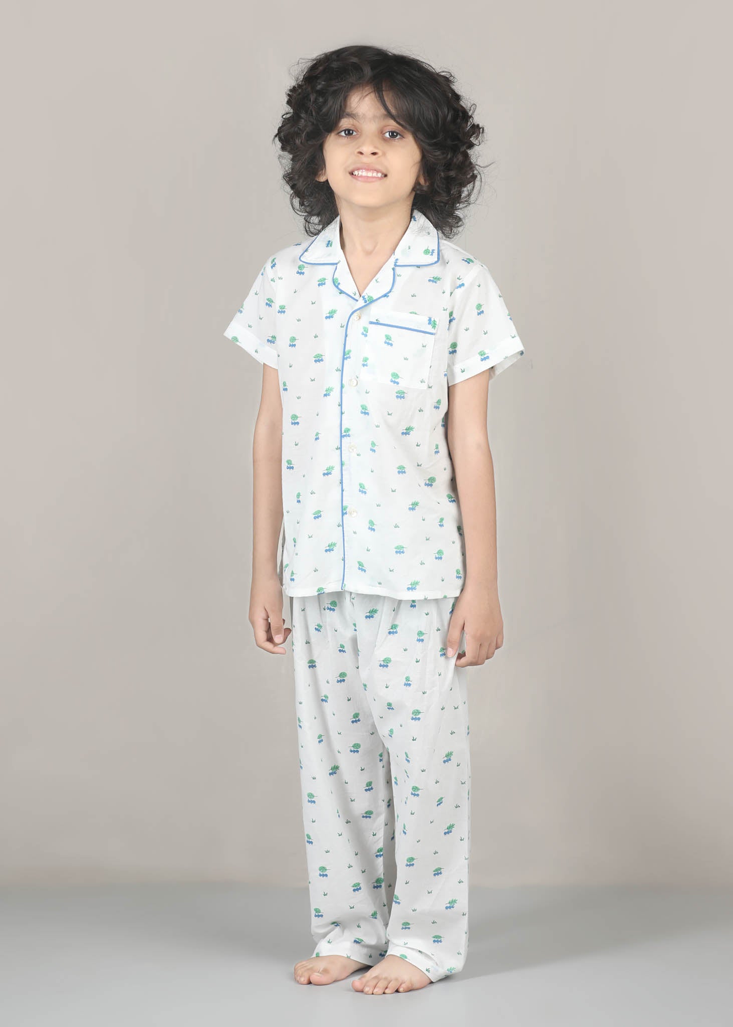 Ants Print Cotton Night Suit – White (1–12 Yrs)