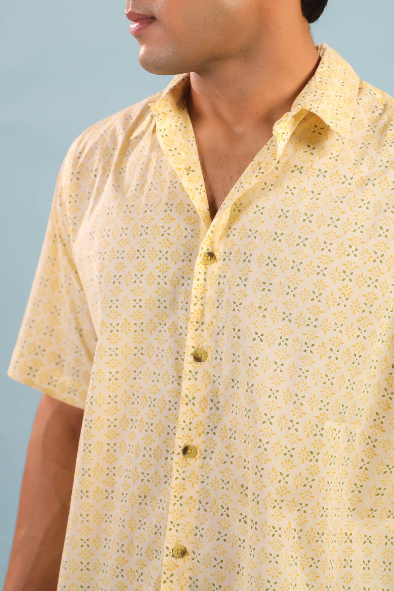 Rhombus Buti Cotton Shirt - Yellow