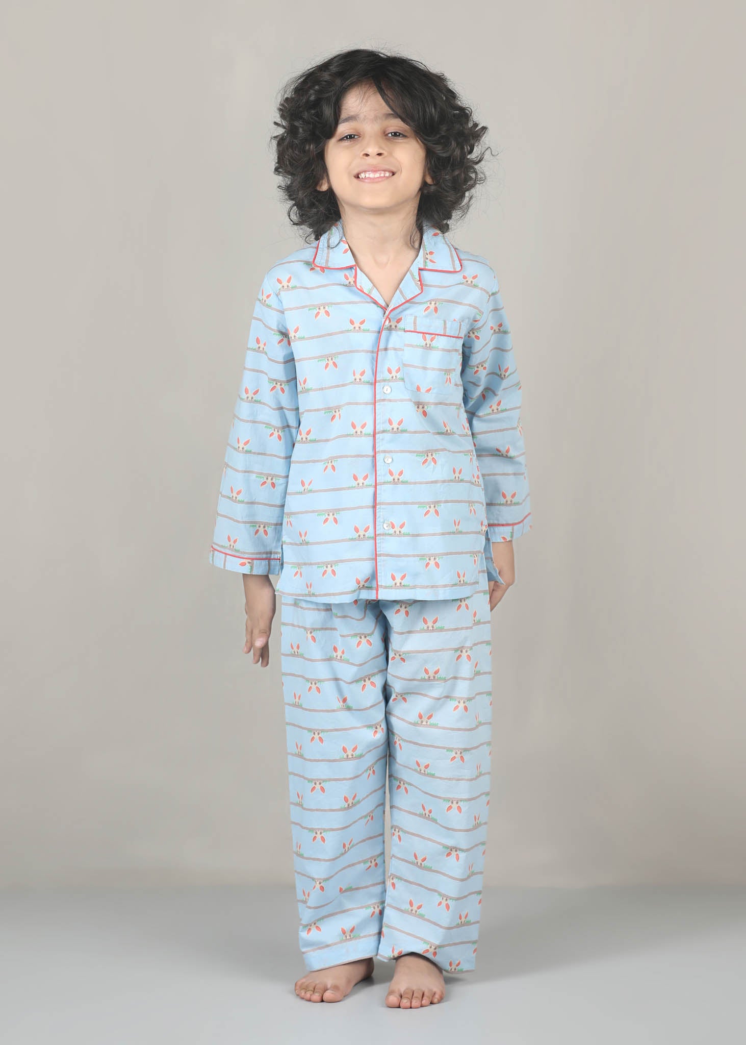 Bunny Peak Print Cotton Night Suit – Blue (1–12 Yrs)