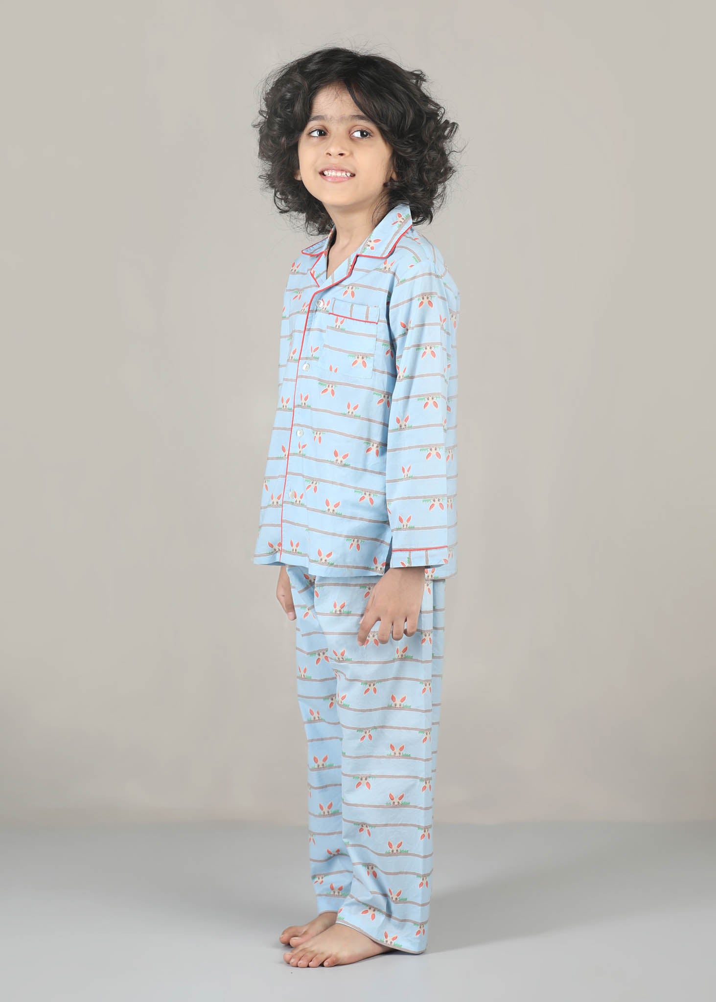 Bunny Peak Print Cotton Night Suit – Blue (1–12 Yrs)