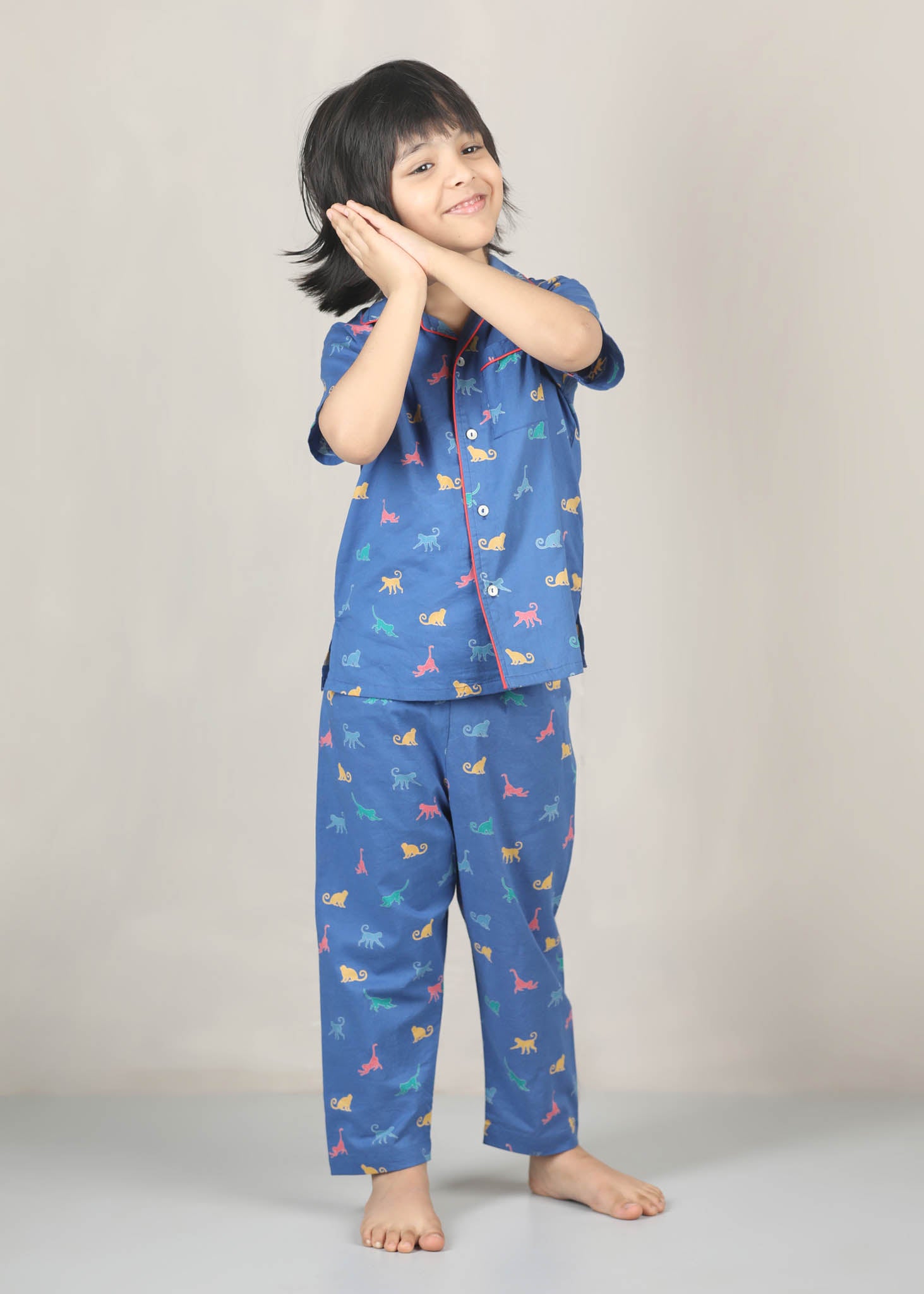 Monkey Print Cotton Night Suit – Blue (1–12 Yrs)