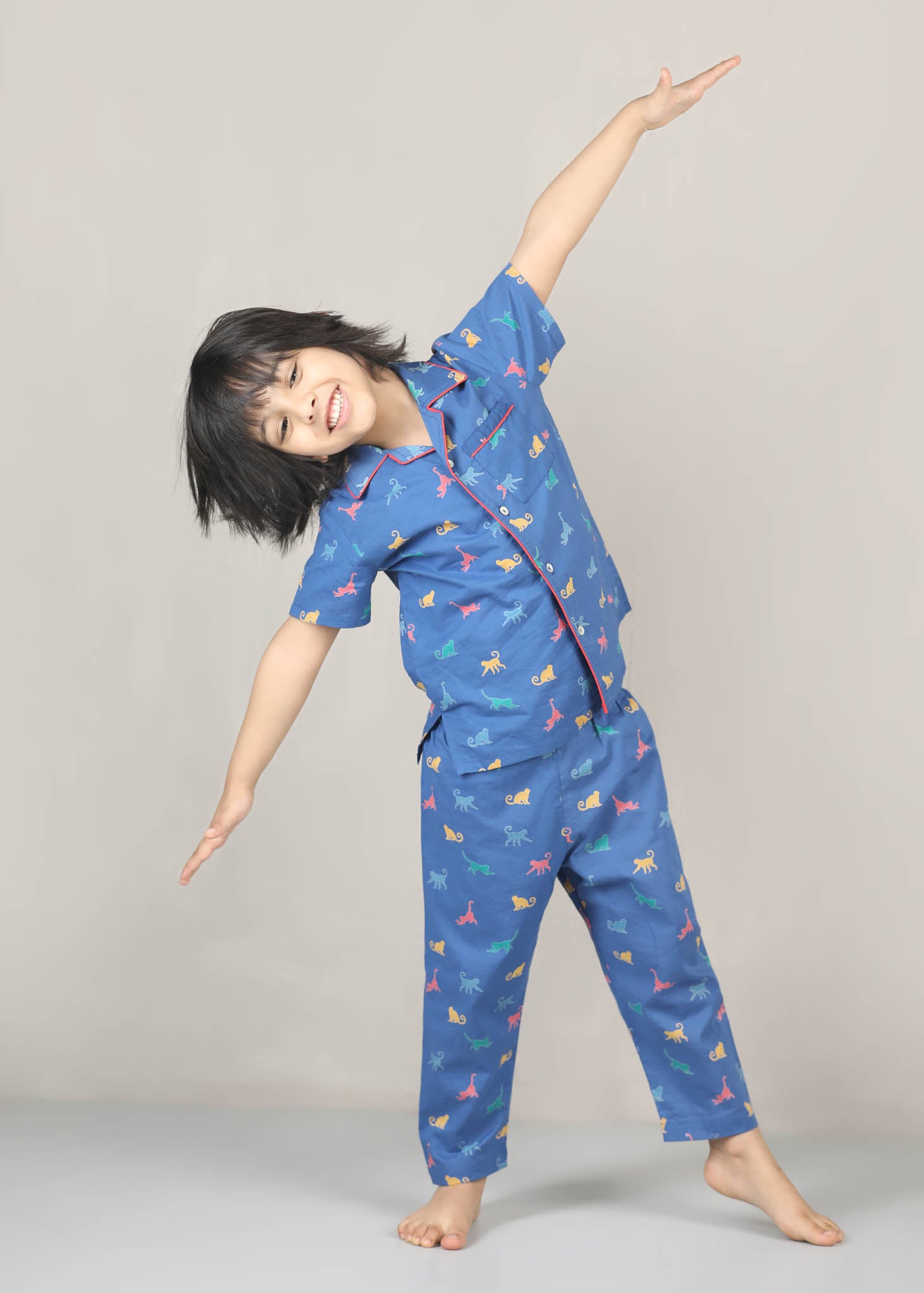 Monkey Print Cotton Night Suit – Blue (1–12 Yrs)