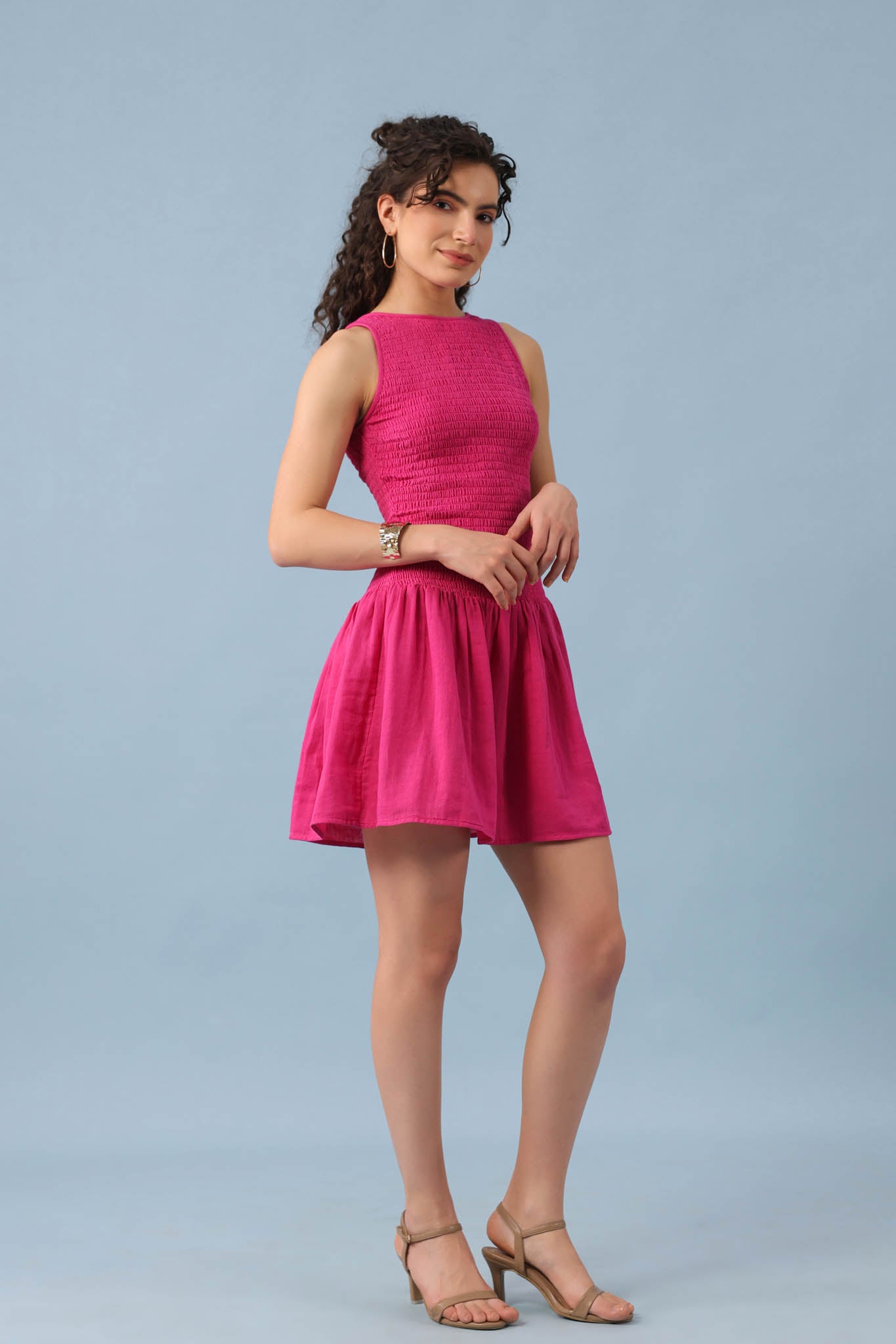 Smocked Drop Waist Dress-Fuchsia