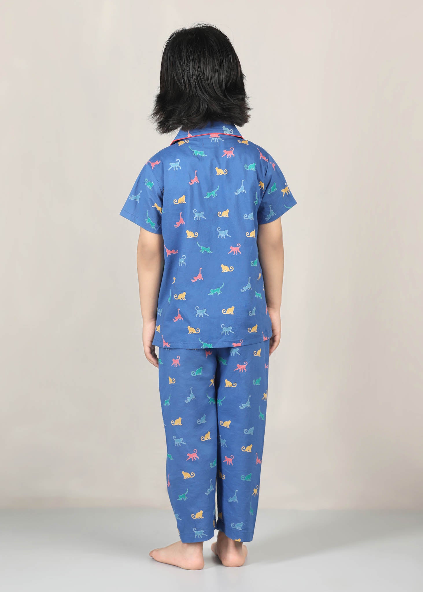 Monkey Print Cotton Night Suit – Blue (1–12 Yrs)