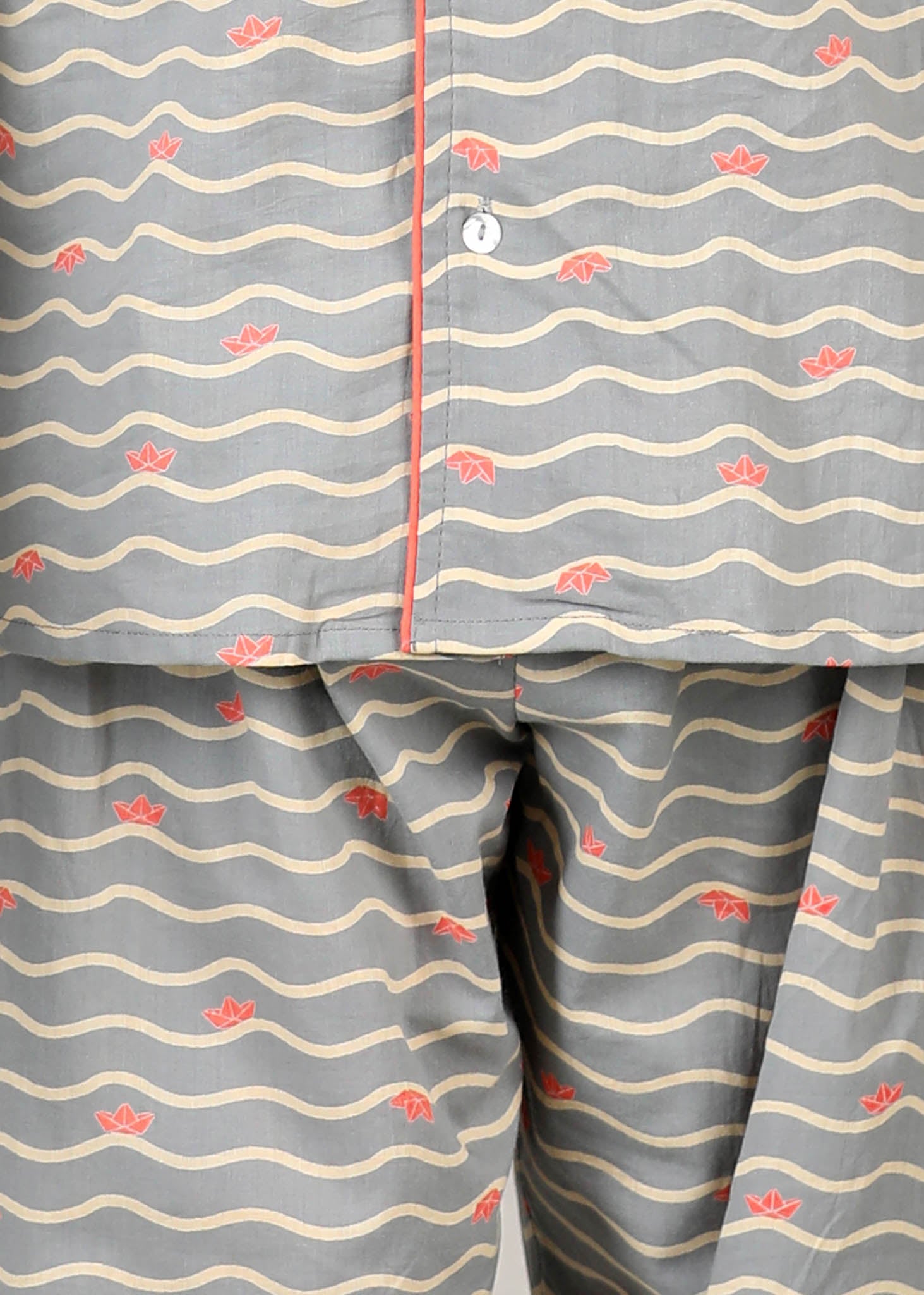 Paperboat Print Cotton Night Suit – Grey (1–12 Yrs)