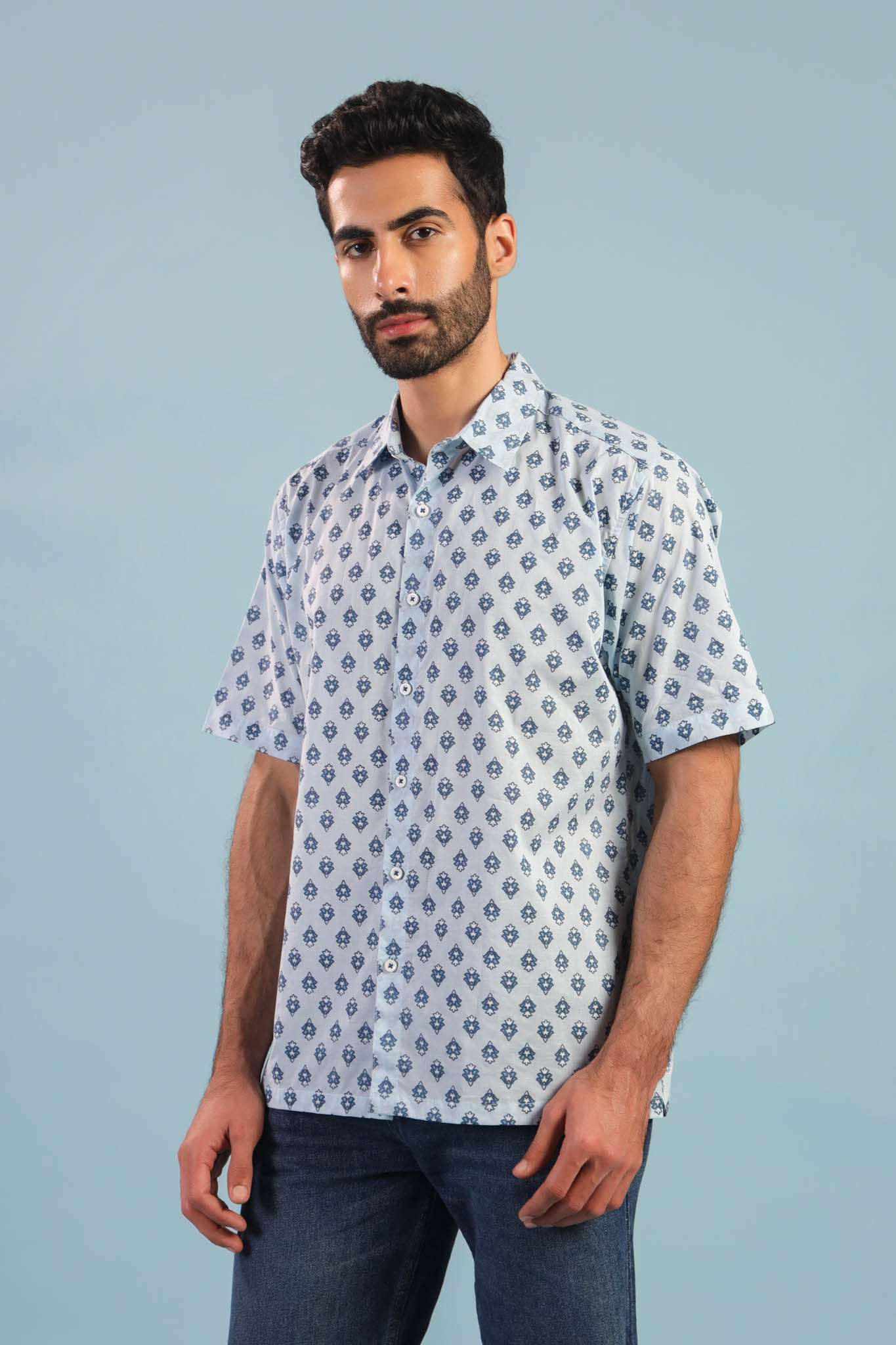 Neptune Buti Cotton Shirt - Blue