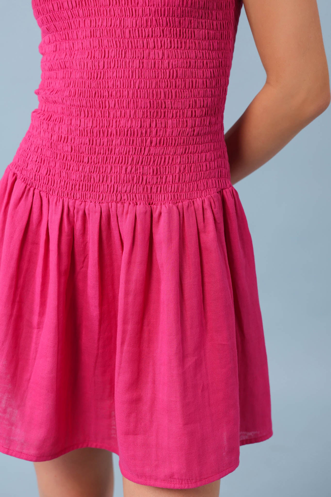 Smocked Drop Waist Dress-Fuchsia