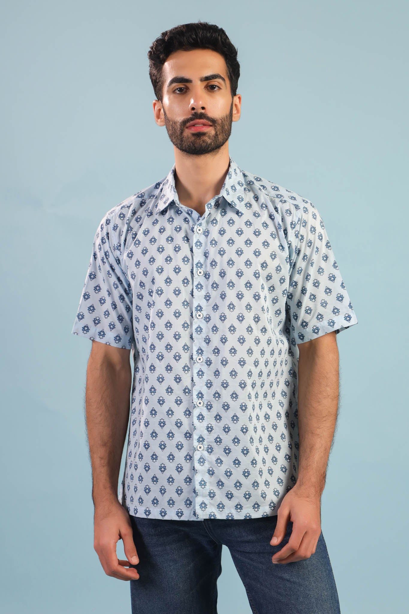 Neptune Buti Cotton Shirt - Blue