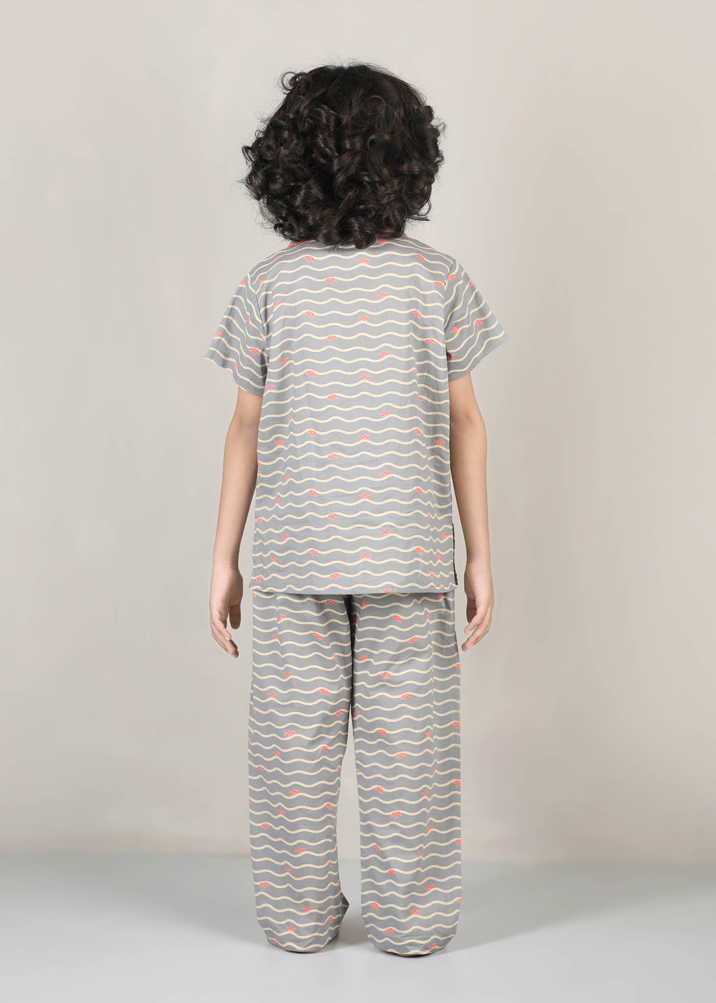 Paperboat Print Cotton Night Suit – Grey (1–12 Yrs)