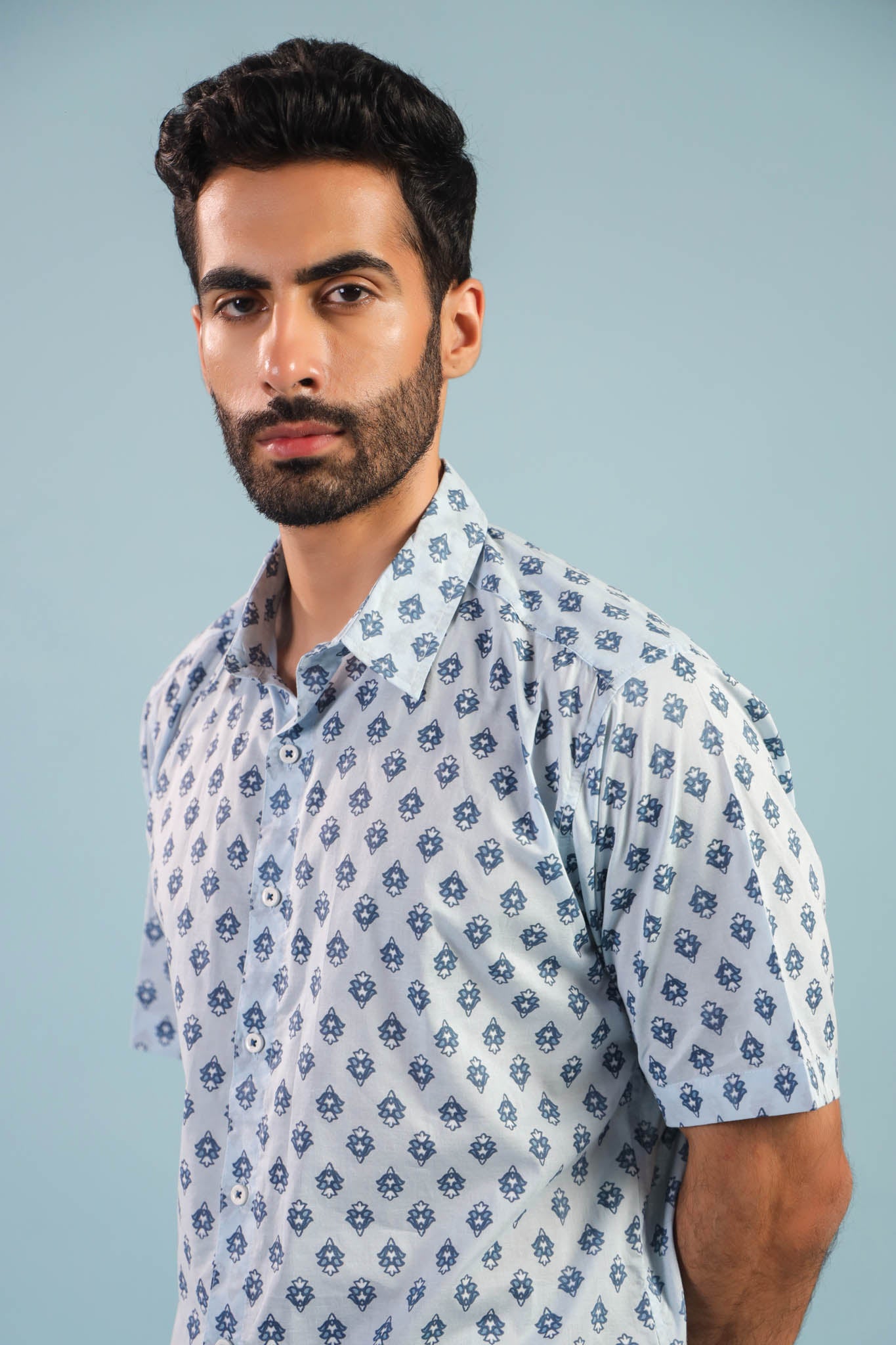 Neptune Buti Cotton Shirt - Blue