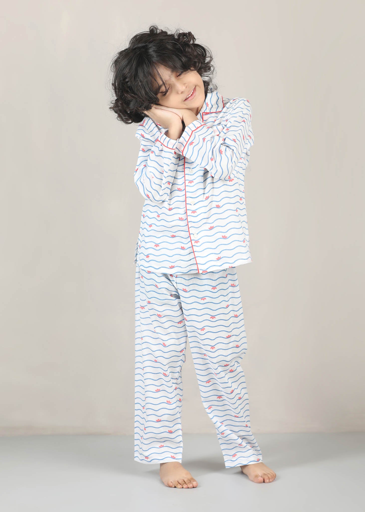 Paperboat Print Cotton Night Suit – White (1–12 Yrs)