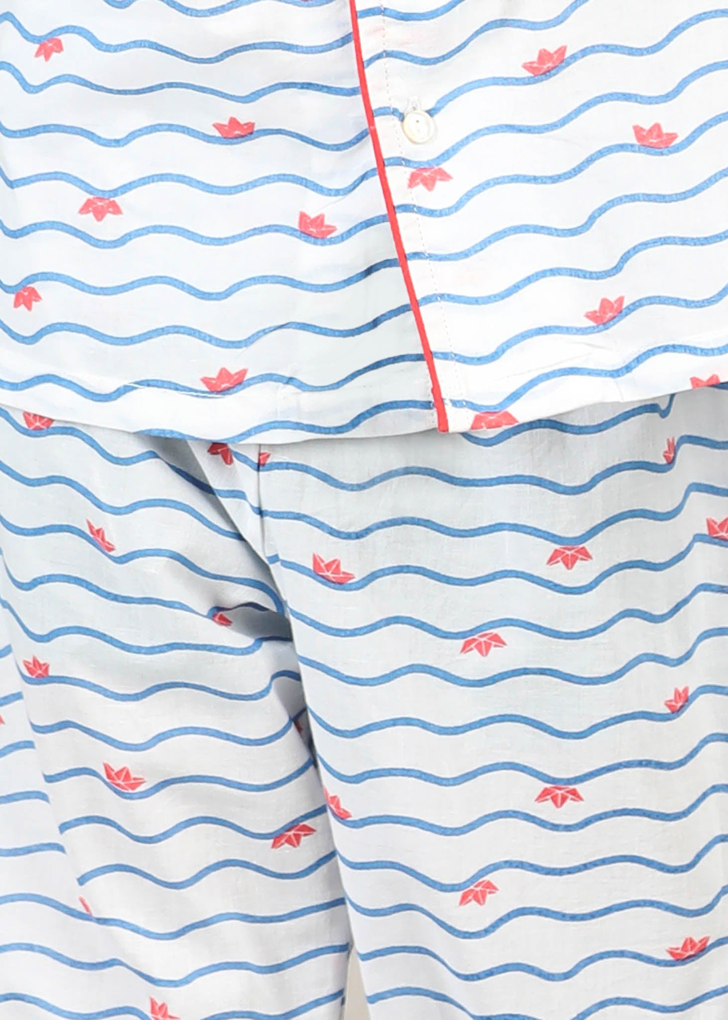 Paperboat Print Cotton Night Suit – White (1–12 Yrs)