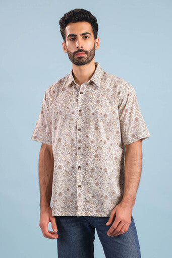 Floral Vine Cotton Shirt – Brown