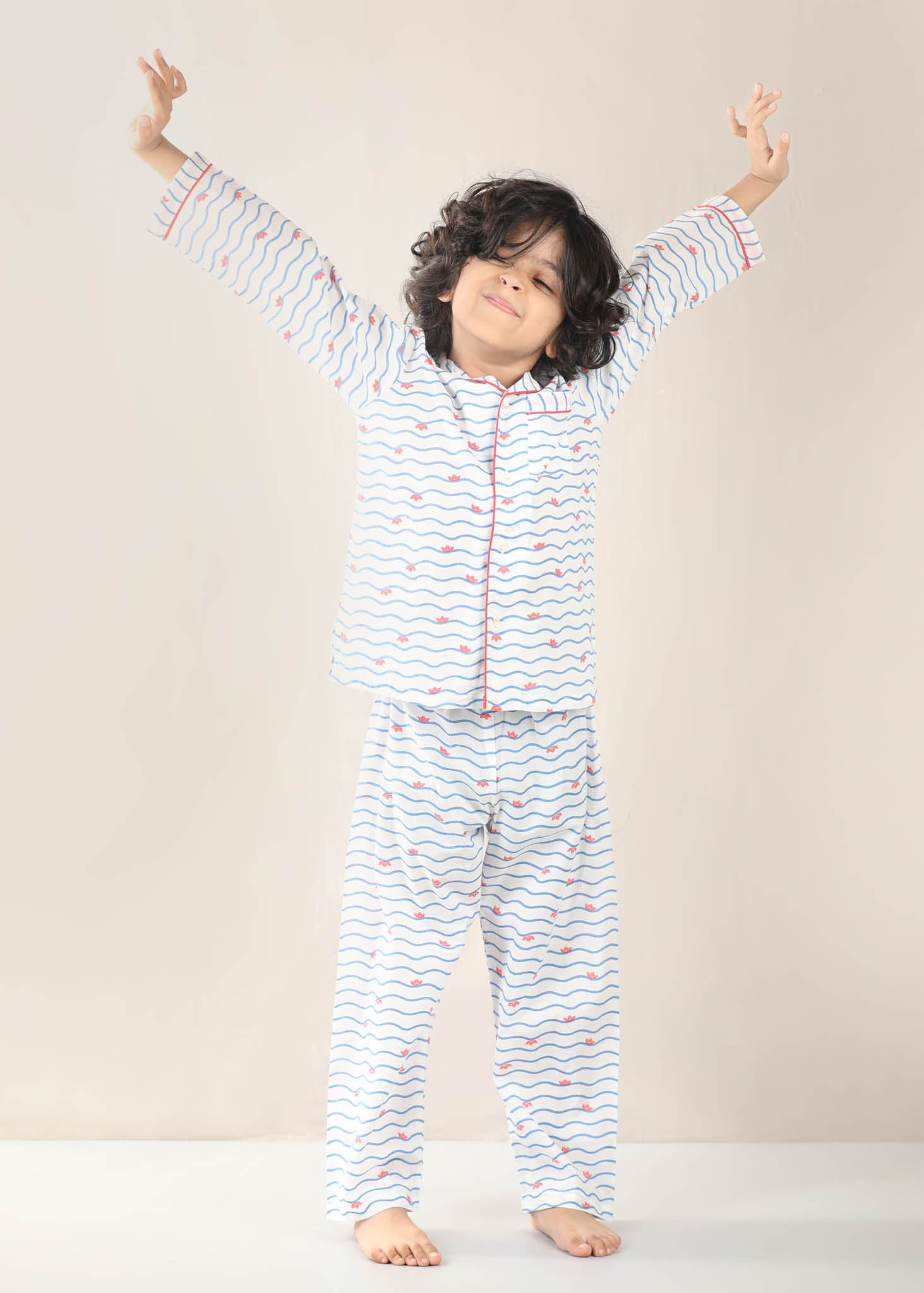 Paperboat Print Cotton Night Suit – White (1–12 Yrs)